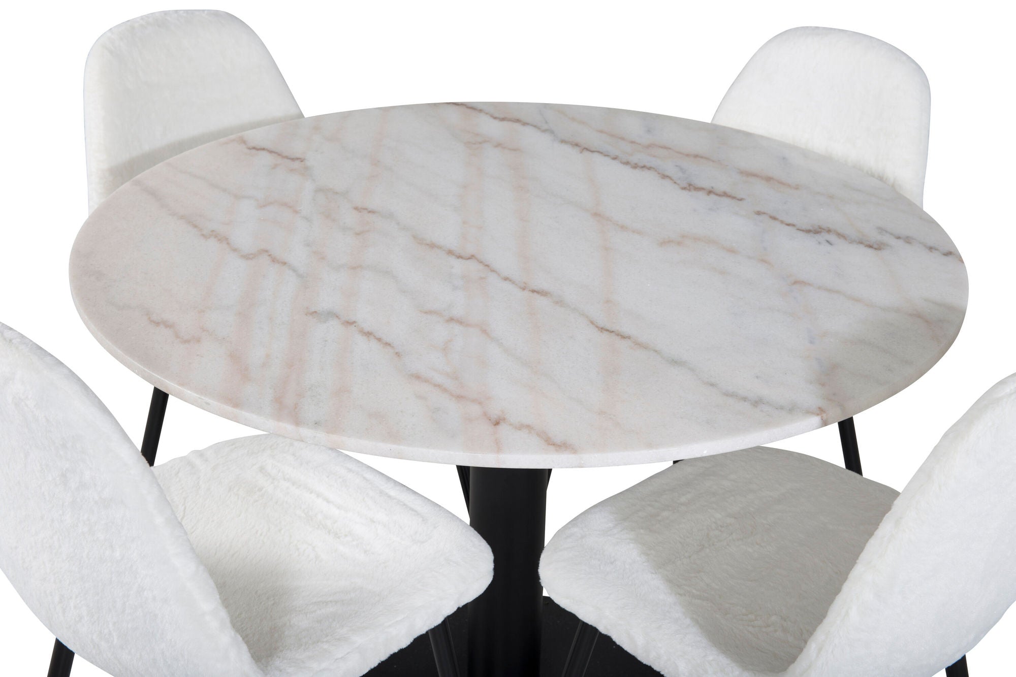 Venture Home Estelle rund spisebord ø106 H75 - White / Black+Polar Fluff Spisebordsstol - Black Legs - White Teddy _4