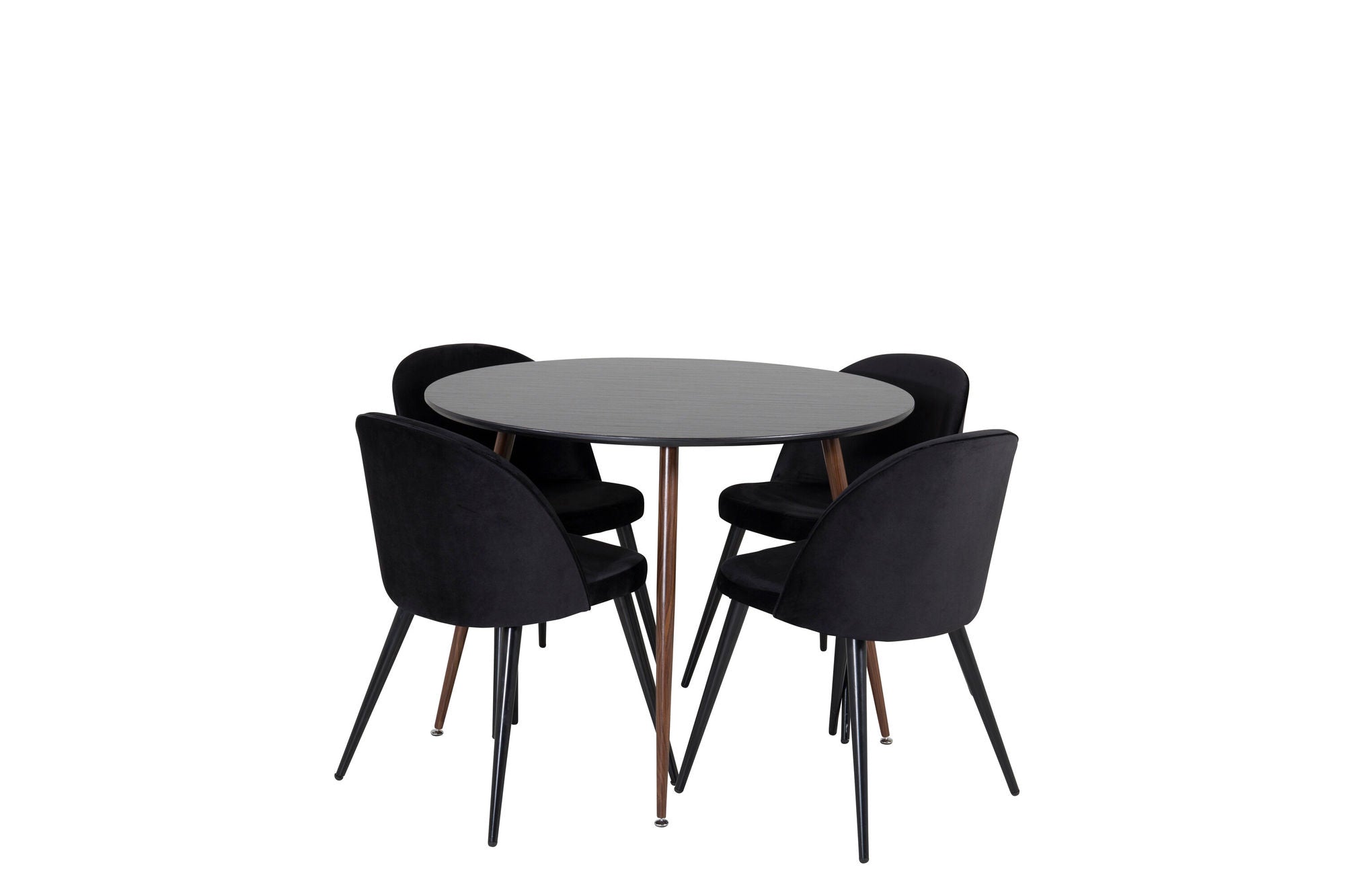 Venture Home Plaza rund bord 100 cm - Black Top - Walnut legs+Velvet Spisebordsstol - Black / Black_4