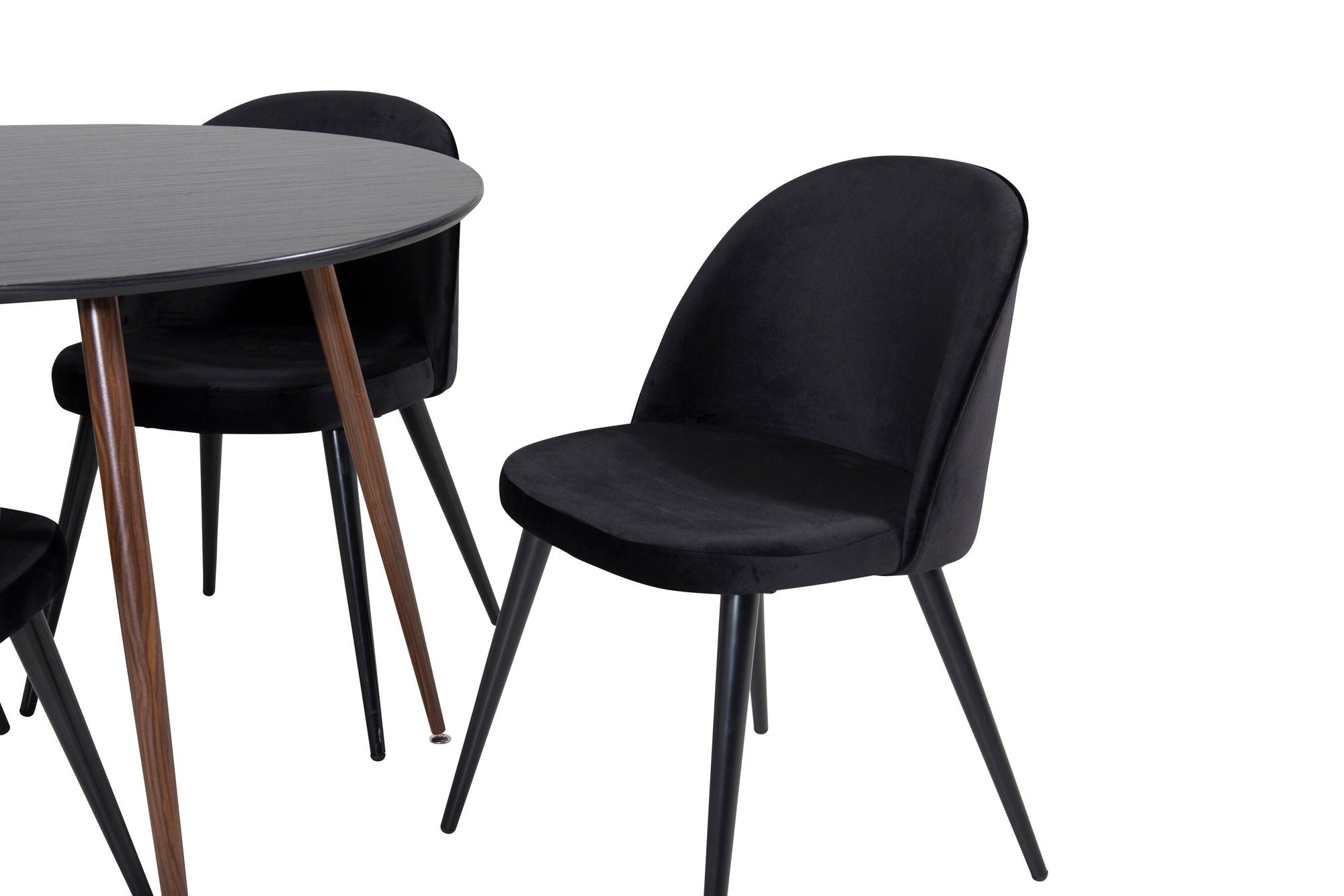 Venture Home Plaza rund bord 100 cm - Black Top - Walnut legs+Velvet Spisebordsstol - Black / Black_4