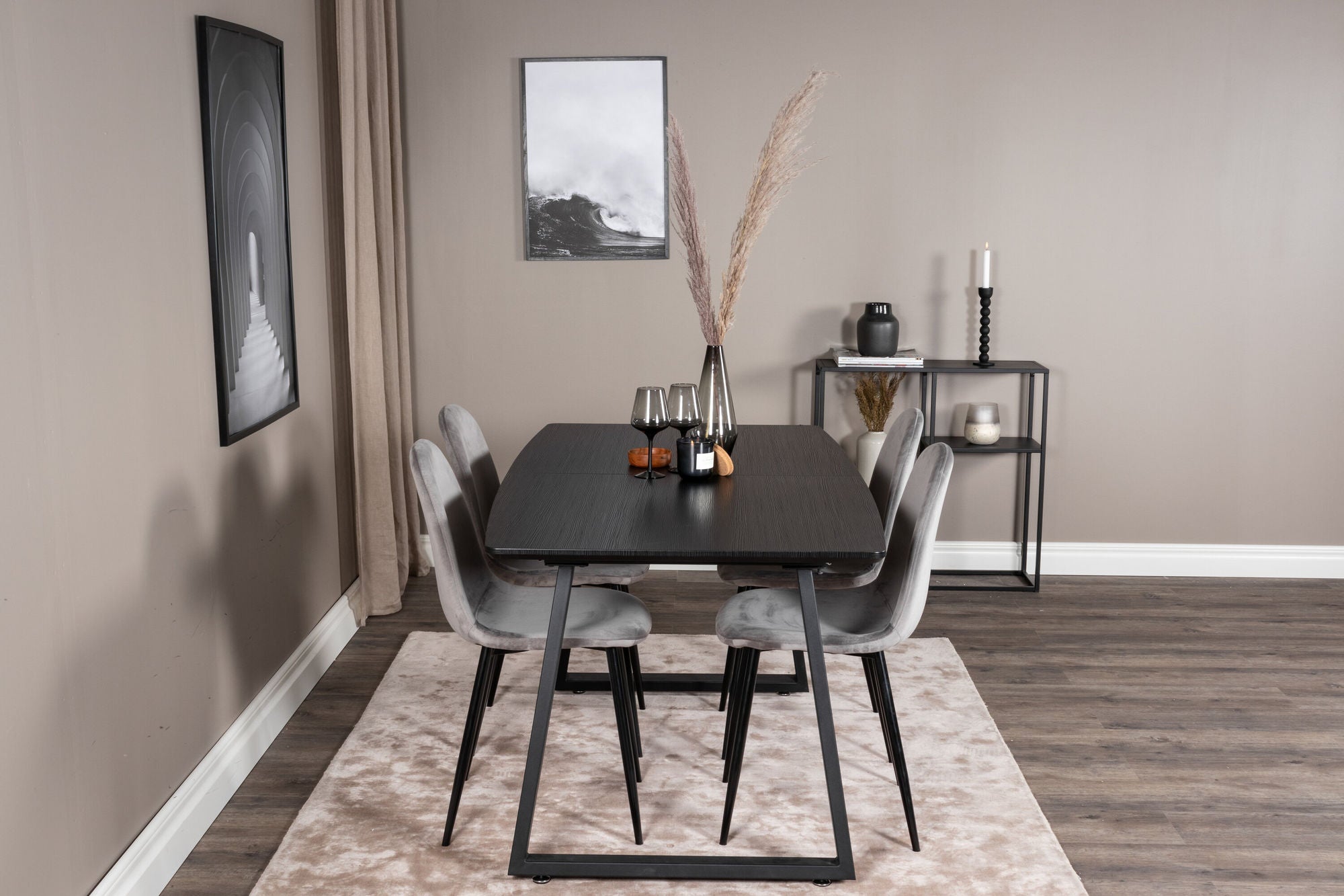 Venture Home Inca Extentionbord - Black top / black Legs+Polar Spisebordsstol - Black legs / Light Grey Velvet (ersätter 19902-885)_4