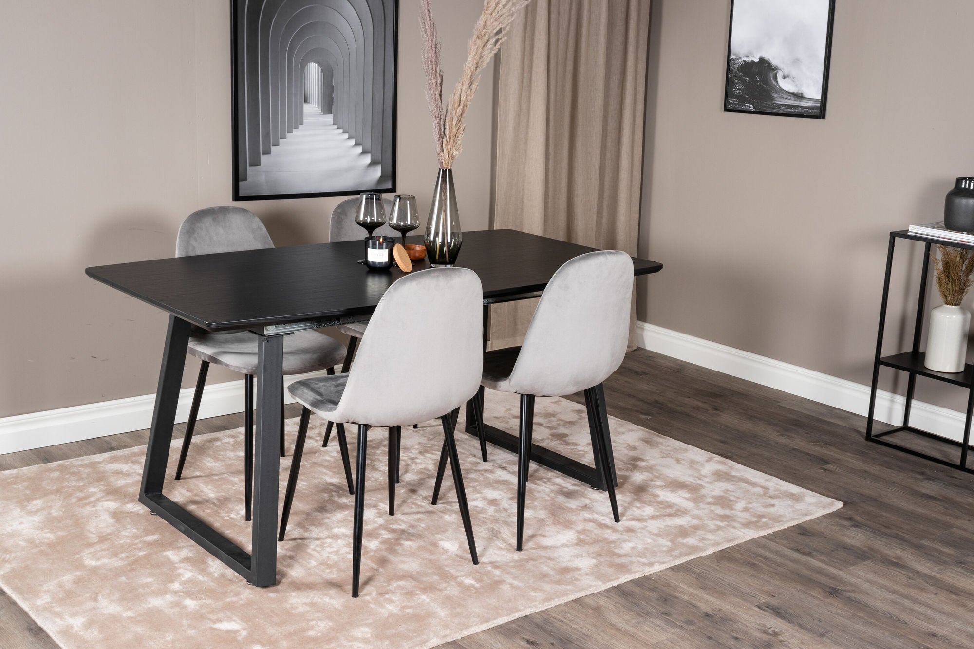 Venture Home Inca Extentionbord - Black top / black Legs+Polar Spisebordsstol - Black legs / Light Grey Velvet (ersätter 19902-885)_4