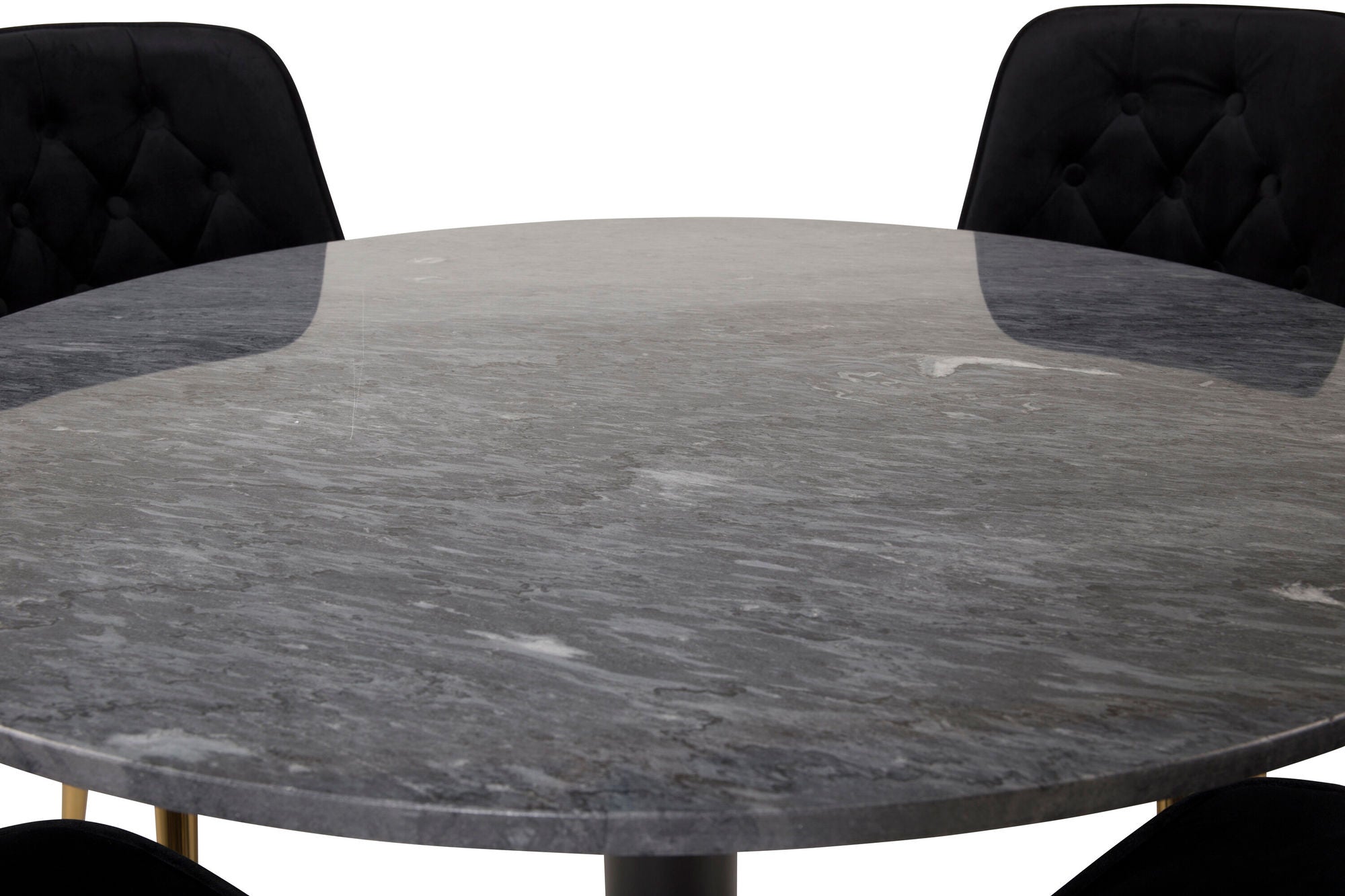 Venture Home Estelle spisebord round 106cm Grey Marble / Black Legs - Velvet Deluxe stol - Black/Matt Brass Leg 4
