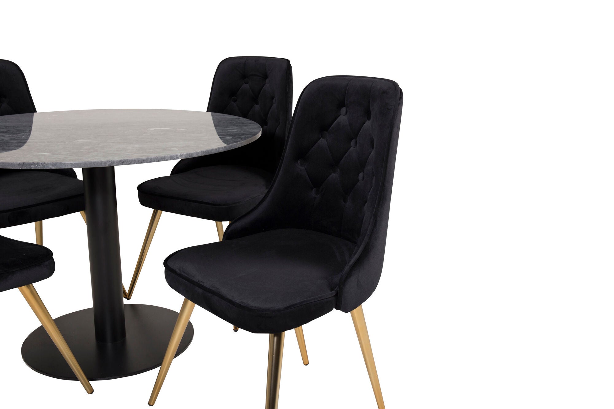 Venture Home Estelle spisebord round 106cm Grey Marble / Black Legs - Velvet Deluxe stol - Black/Matt Brass Leg 4