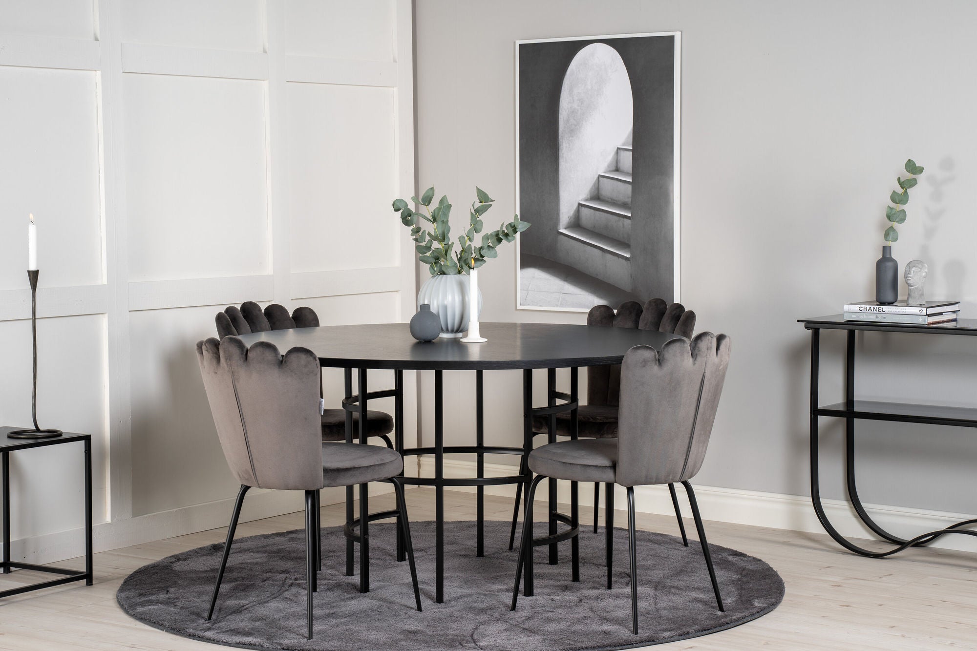 Venture Home Copenhagen - spisebord round - Black / Black - Limhamn stol - Grey 4