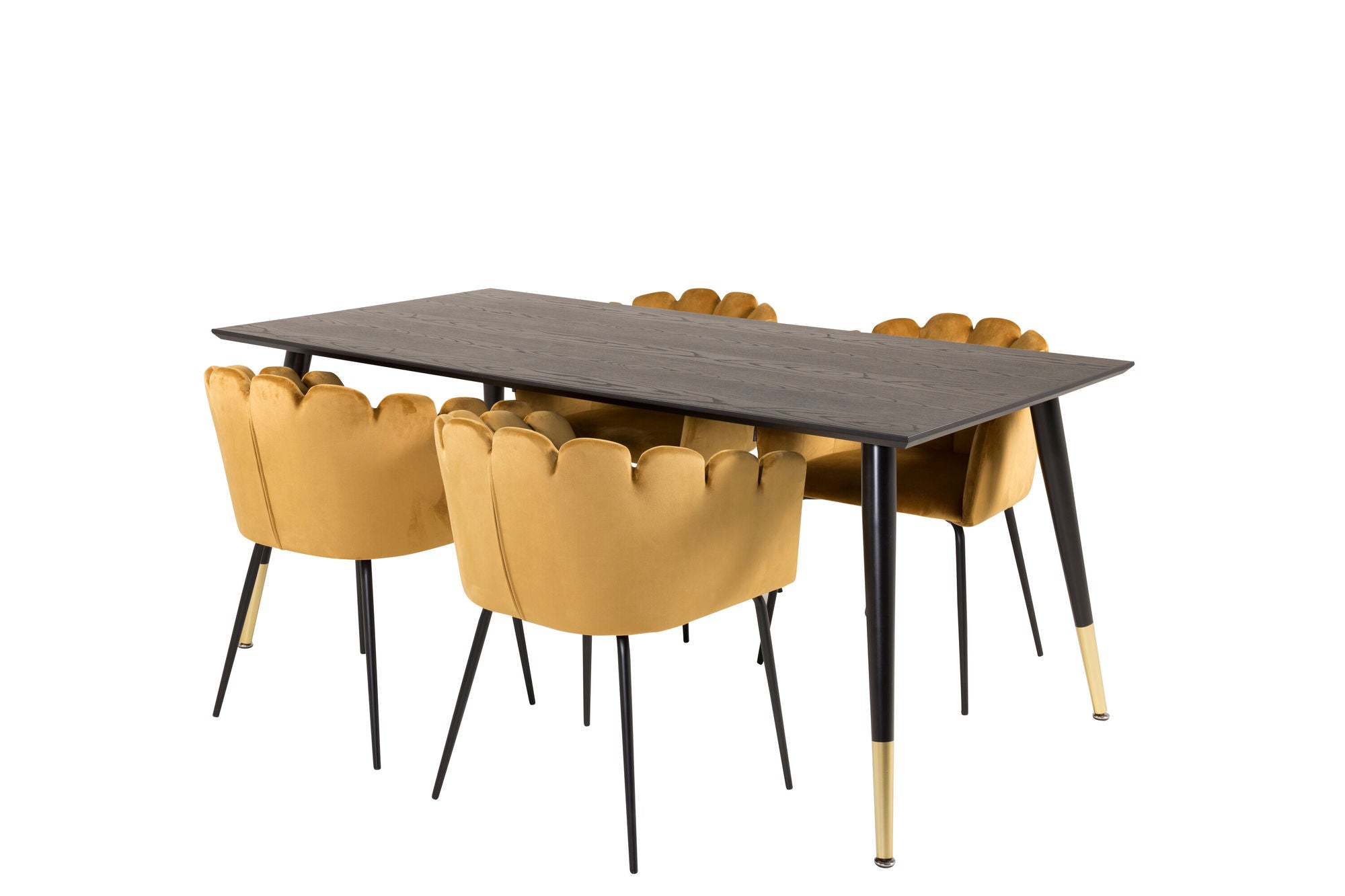 Venture Home Dipp spisebord - 180*90cm - Black Veneer / black legs w brass dipp +Limhamn - stol - Gold Velvet_4