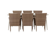 Venture Home Lina spisebord - Beige - 200*90 +Malina Diningchair Alumnium - Nature / Wicker _6