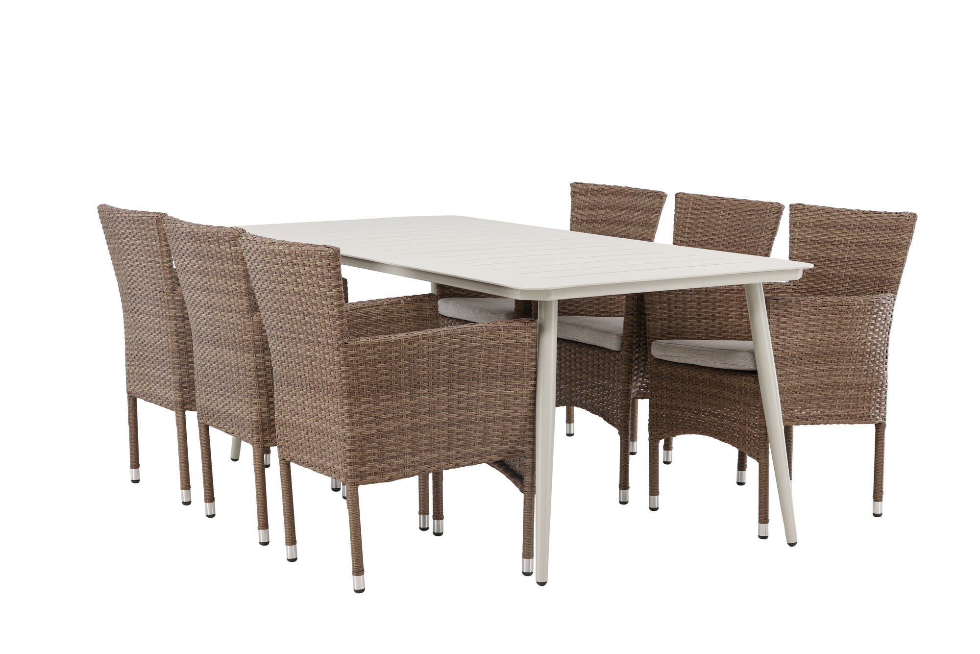 Venture Home Lina spisebord - Beige - 200*90 +Malina Diningchair Alumnium - Nature / Wicker _6