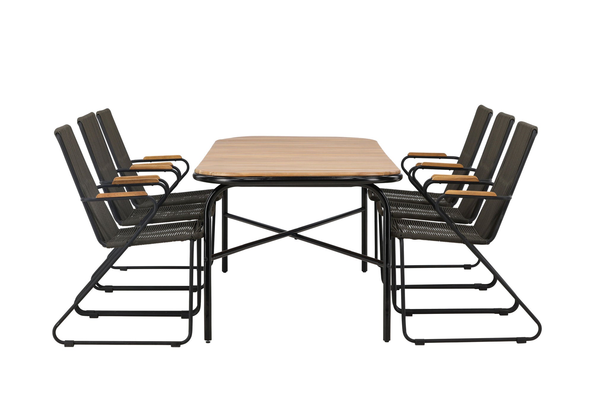 Venture Home Holmbeck Diningbord Steel - Black / Rectangular 90*200*75 +Bois Diningchair Steel - Black / Dark Grey Rope _6