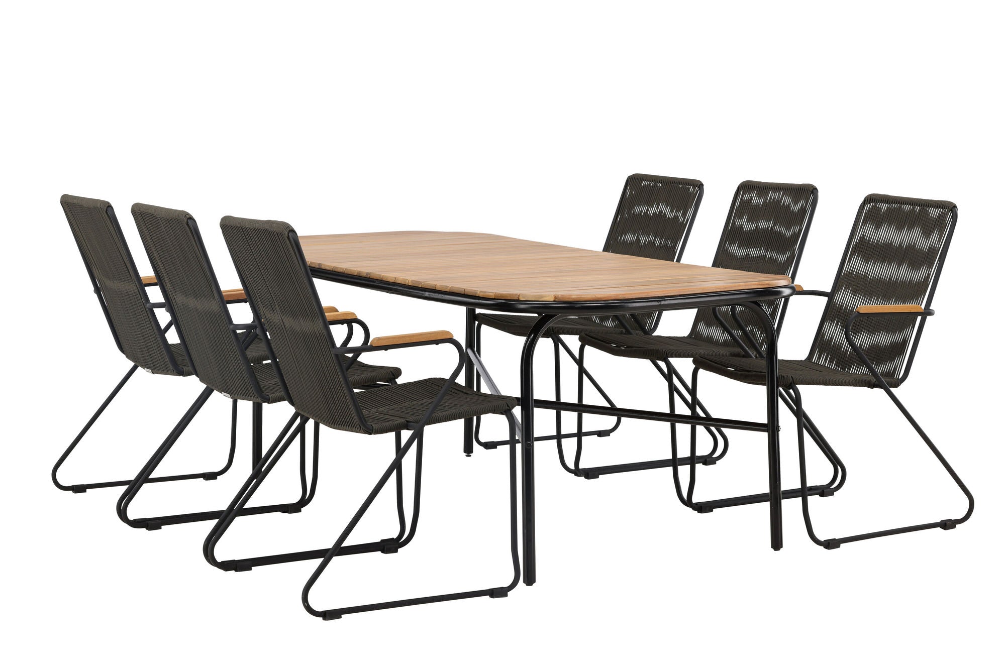 Venture Home Holmbeck Diningbord Steel - Black / Rectangular 90*200*75 +Bois Diningchair Steel - Black / Dark Grey Rope _6