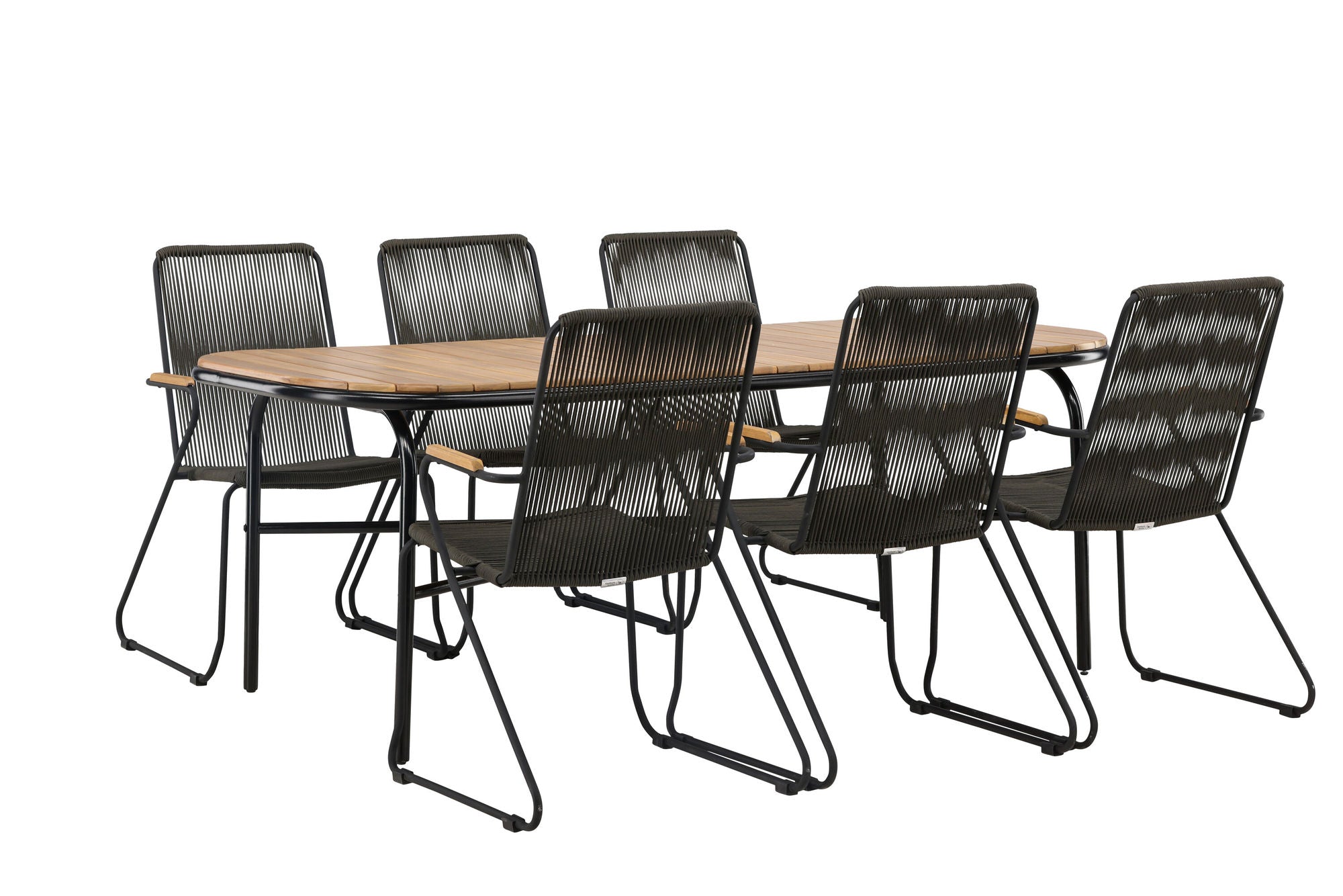 Venture Home Holmbeck Diningbord Steel - Black / Rectangular 90*200*75 +Bois Diningchair Steel - Black / Dark Grey Rope _6