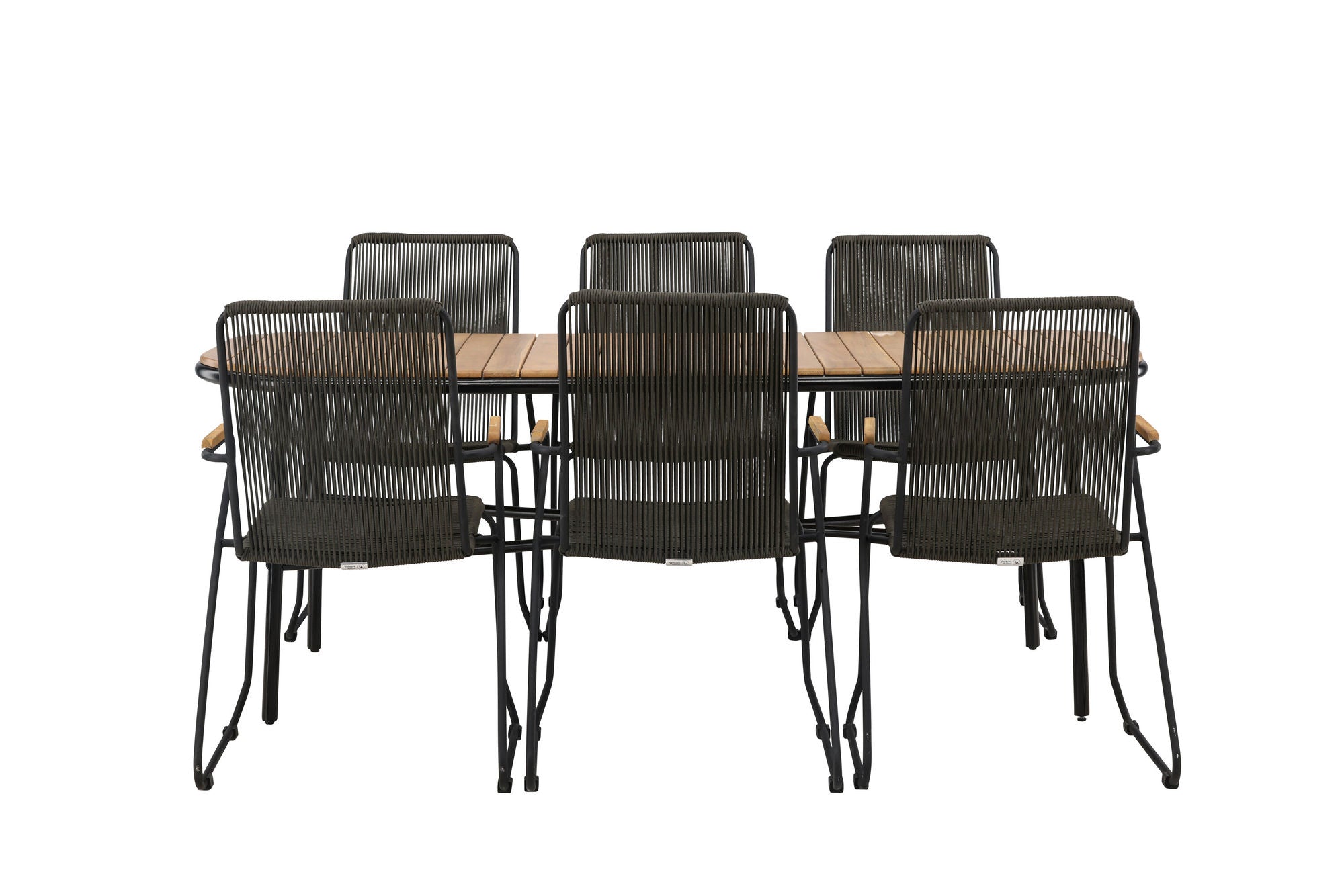 Venture Home Holmbeck Diningbord Steel - Black / Rectangular 90*200*75 +Bois Diningchair Steel - Black / Dark Grey Rope _6