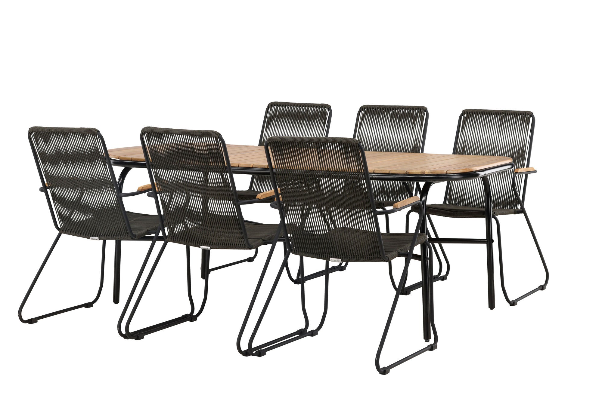 Venture Home Holmbeck Diningbord Steel - Black / Rectangular 90*200*75 +Bois Diningchair Steel - Black / Dark Grey Rope _6