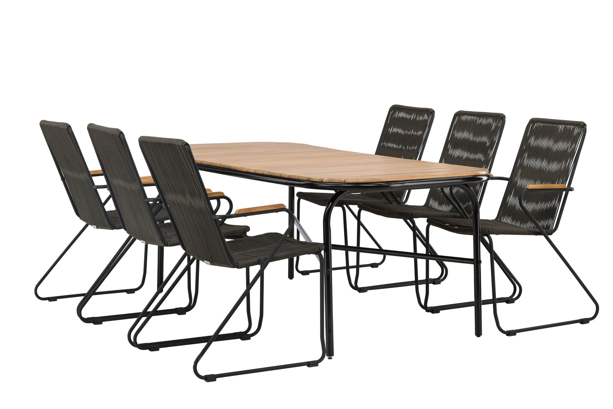 Venture Home Holmbeck Diningbord Steel - Black / Rectangular 90*200*75 +Bois Diningchair Steel - Black / Dark Grey Rope _6