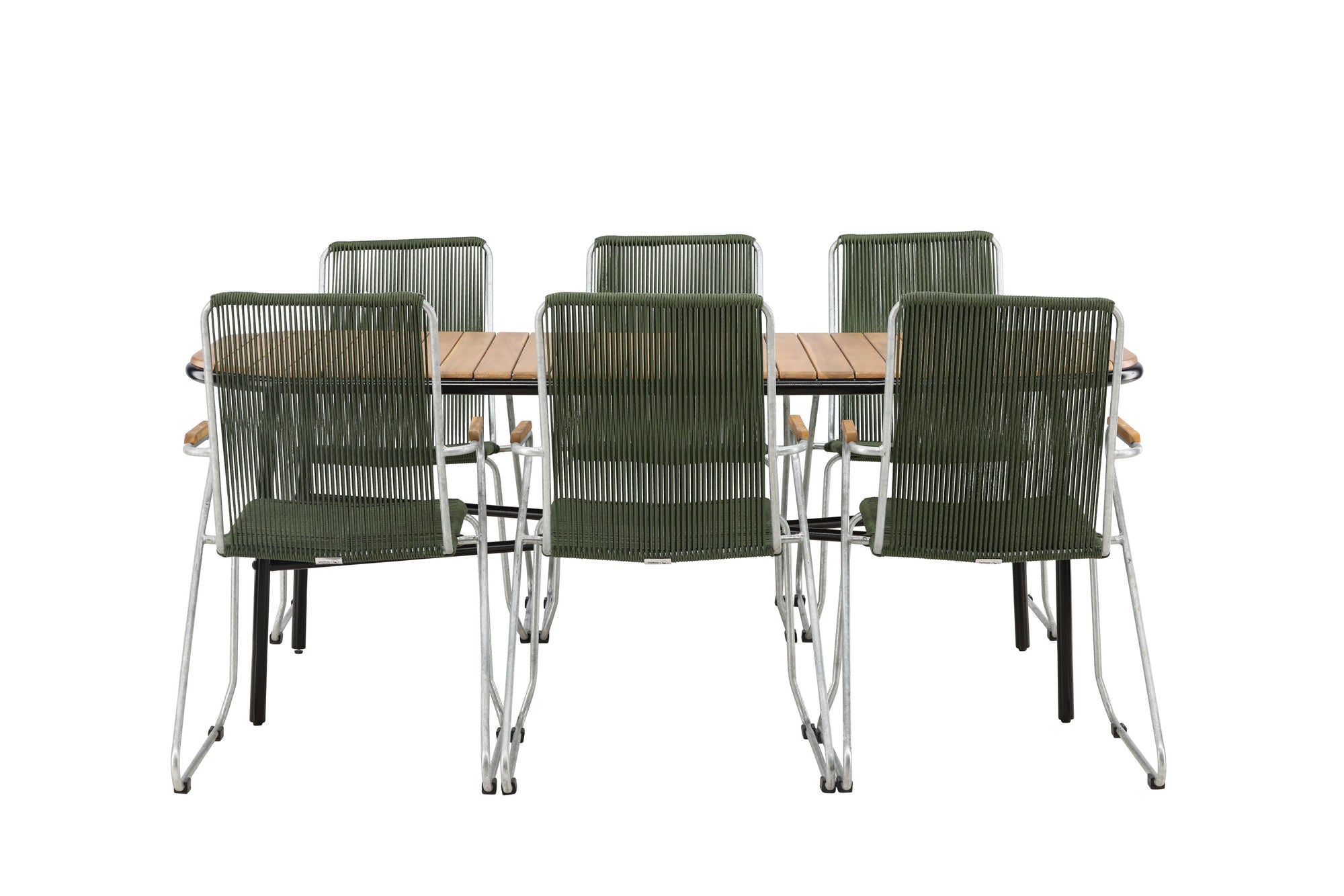 Venture Home Holmbeck Diningbord Steel - Black / Rectangular 90*200*75 +Bois Diningchair Steel - Silver / Green Rope _6