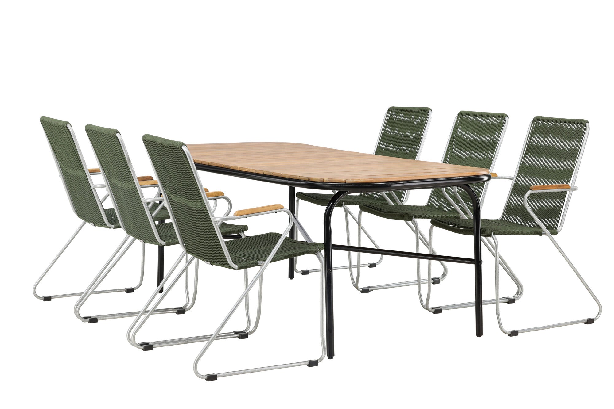 Venture Home Holmbeck Diningbord Steel - Black / Rectangular 90*200*75 +Bois Diningchair Steel - Silver / Green Rope _6