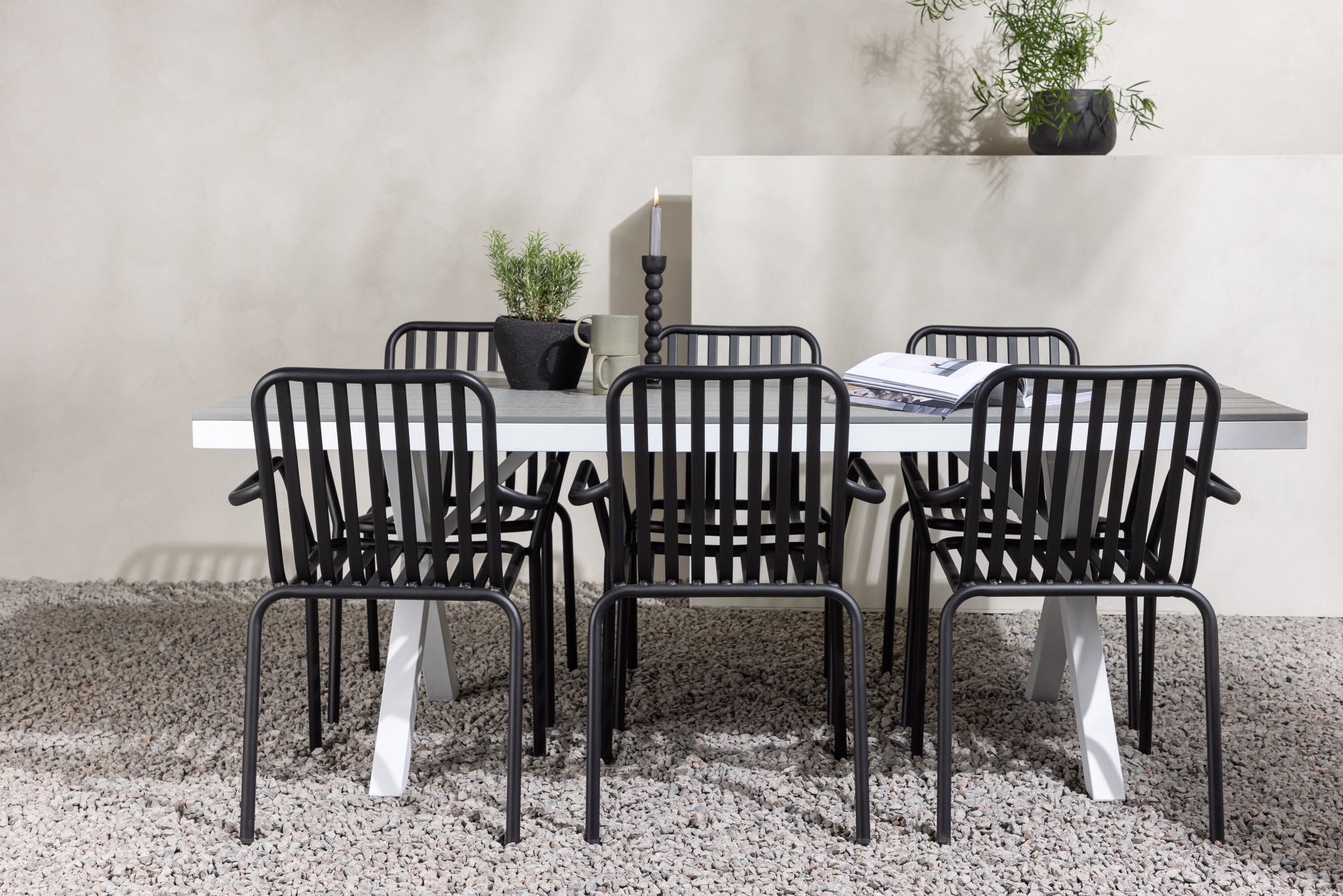 Venture Home Garcia Diningbord Alumnium - White / Light Grey Aintwood / Rectangular 100*200* +Peking Diningchair Aluminium - Black / _6