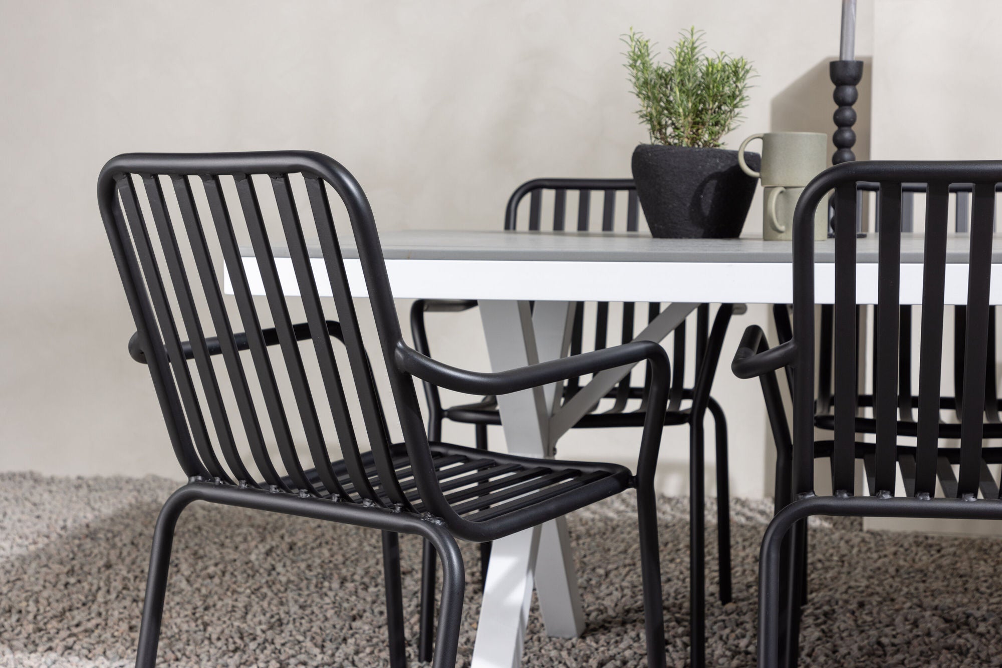 Venture Home Garcia Diningbord Alumnium - White / Light Grey Aintwood / Rectangular 100*200* +Peking Diningchair Aluminium - Black / _6