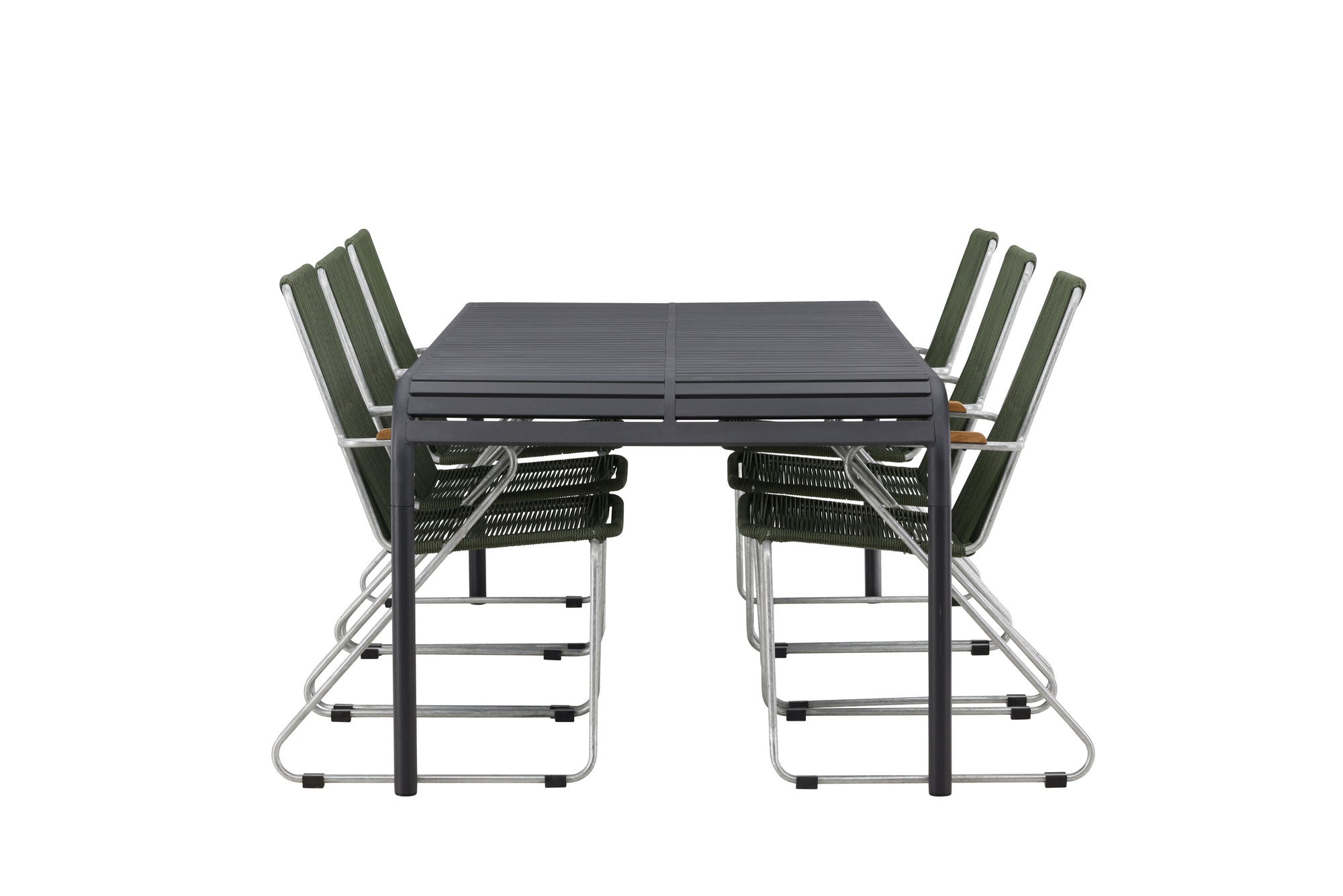 Venture Home Borneo Diningbord Aluminium - Black / Rectangular 100*200* +Bois Diningchair Steel - Silver / Green Rope _6