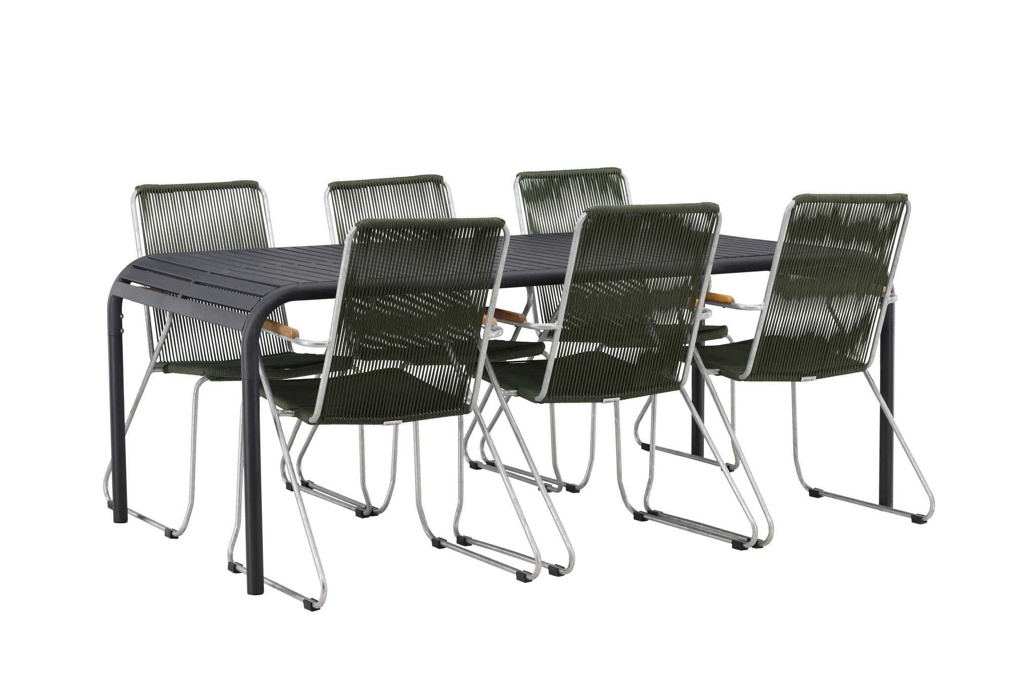 Venture Home Borneo Diningbord Aluminium - Black / Rectangular 100*200* +Bois Diningchair Steel - Silver / Green Rope _6