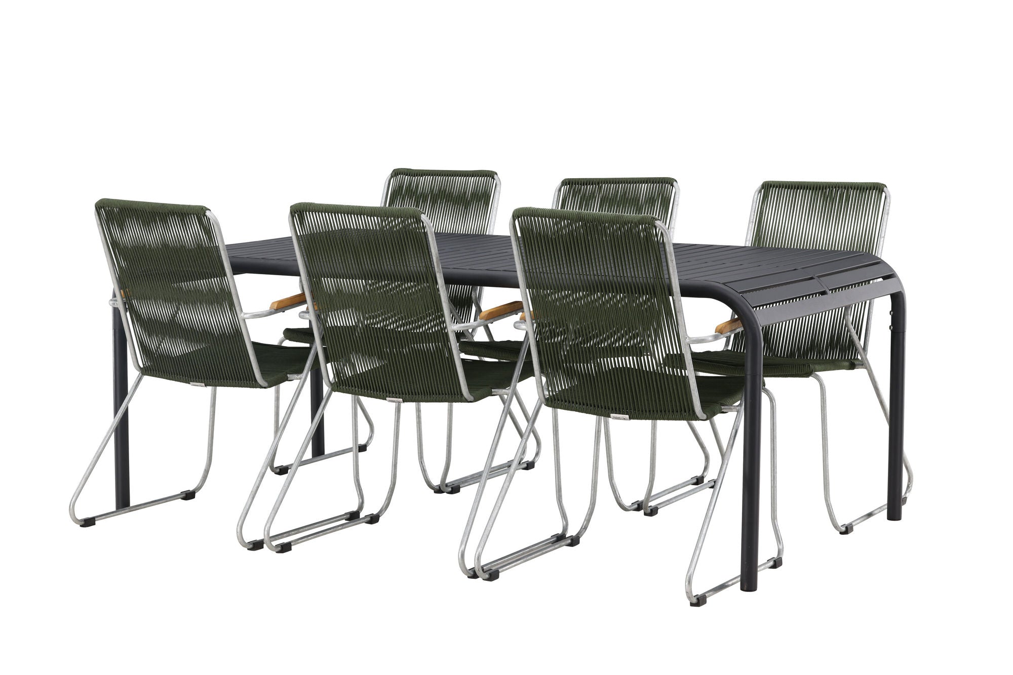 Venture Home Borneo Diningbord Aluminium - Black / Rectangular 100*200* +Bois Diningchair Steel - Silver / Green Rope _6