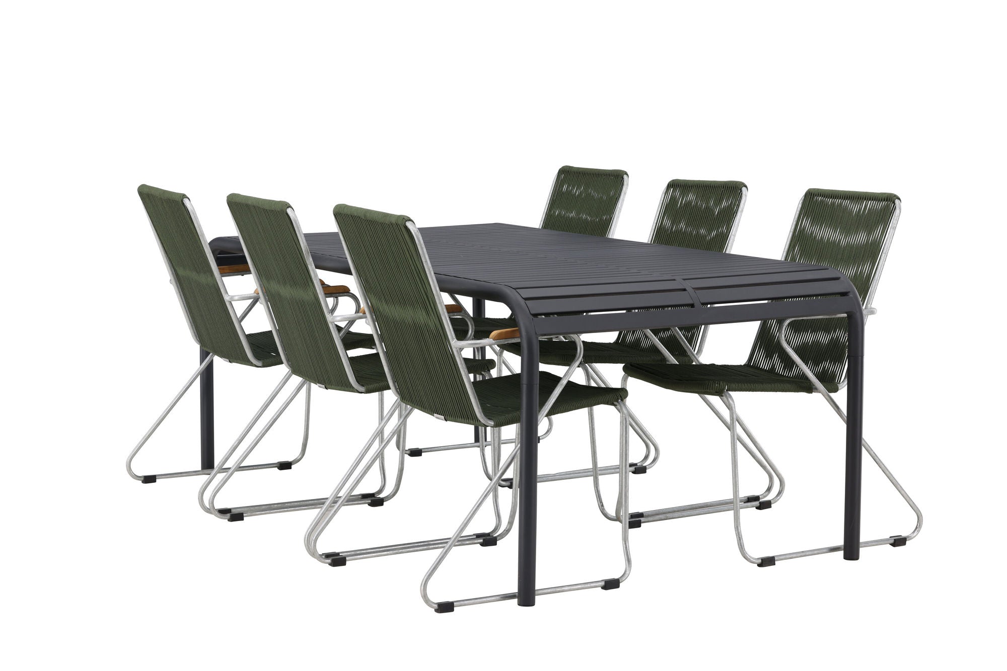 Venture Home Borneo Diningbord Aluminium - Black / Rectangular 100*200* +Bois Diningchair Steel - Silver / Green Rope _6