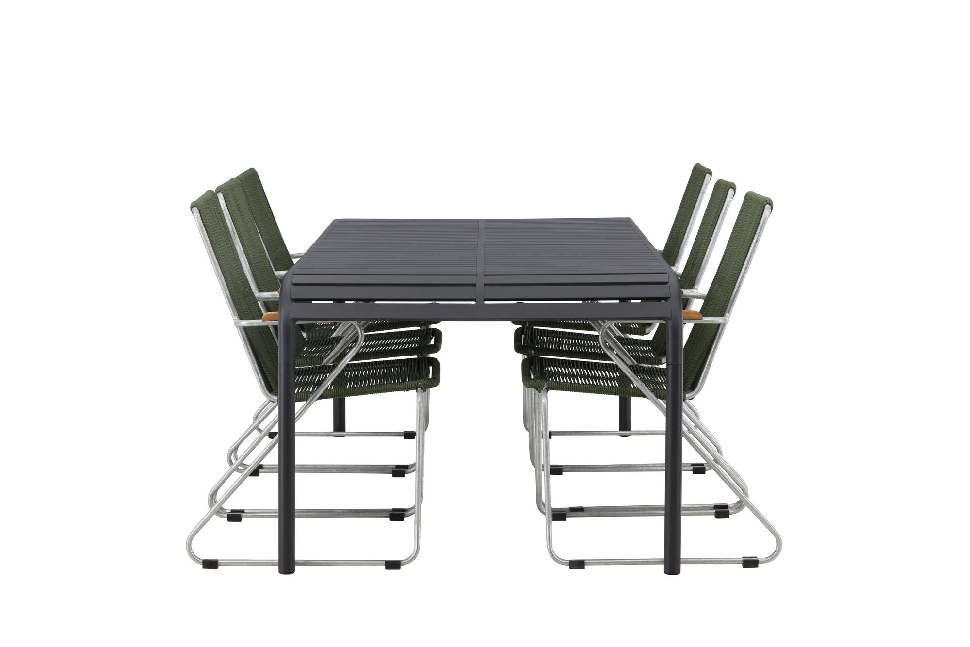 Venture Home Borneo Diningbord Aluminium - Black / Rectangular 100*200* +Bois Diningchair Steel - Silver / Green Rope _6