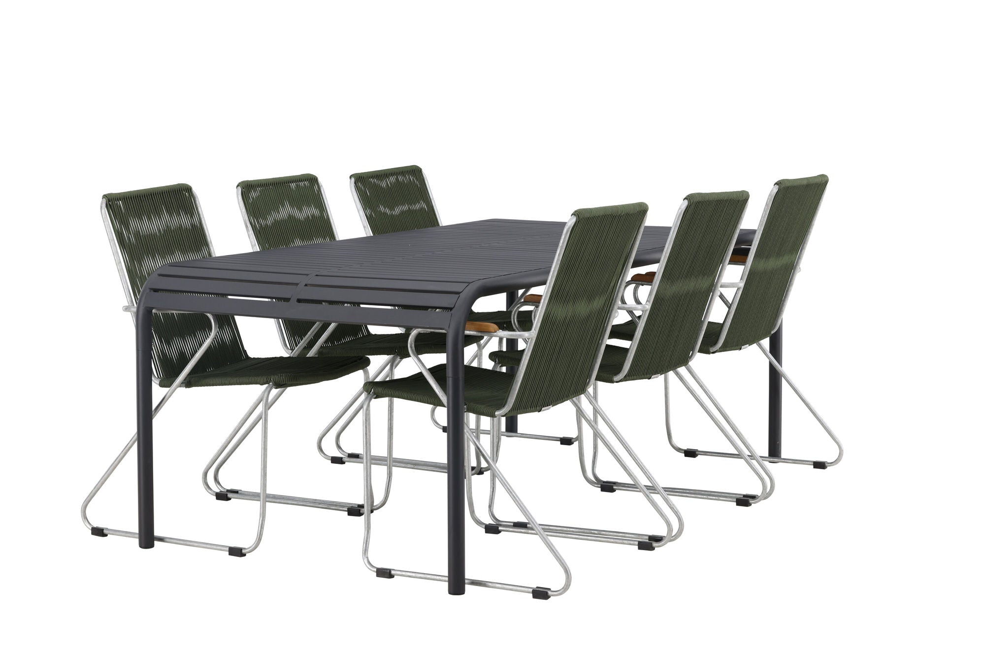Venture Home Borneo Diningbord Aluminium - Black / Rectangular 100*200* +Bois Diningchair Steel - Silver / Green Rope _6