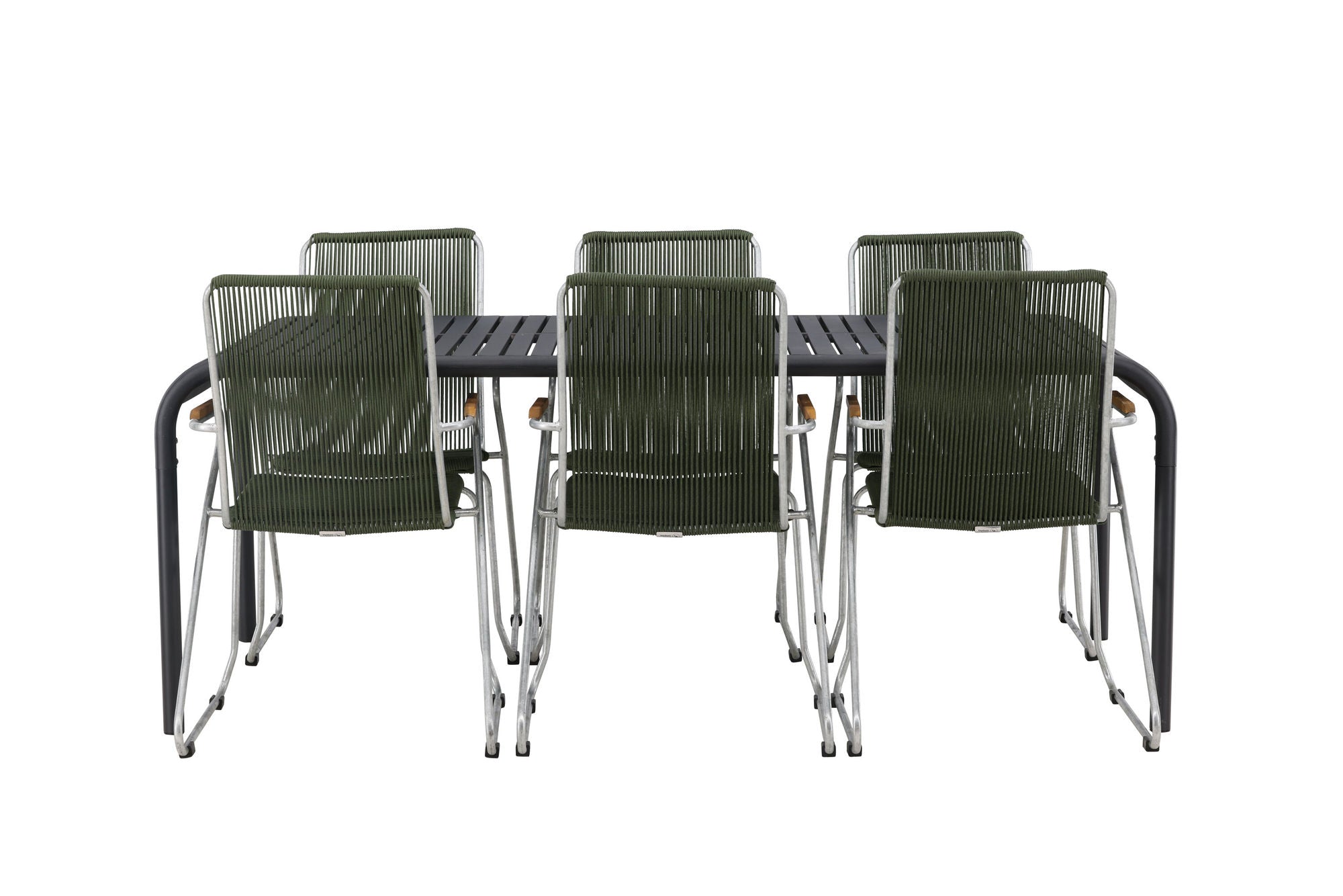 Venture Home Borneo Diningbord Aluminium - Black / Rectangular 100*200* +Bois Diningchair Steel - Silver / Green Rope _6
