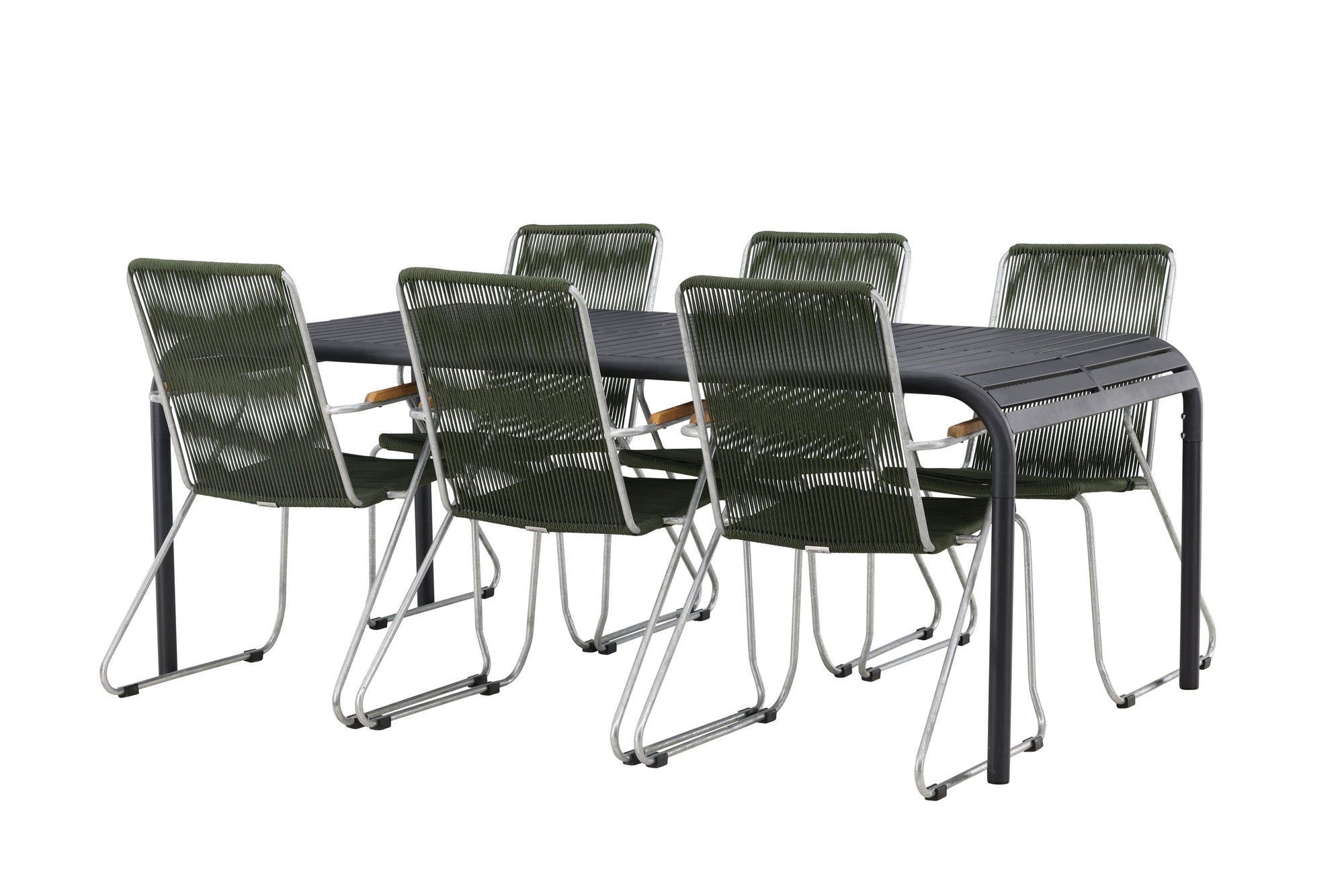 Venture Home Borneo Diningbord Aluminium - Black / Rectangular 100*200* +Bois Diningchair Steel - Silver / Green Rope _6