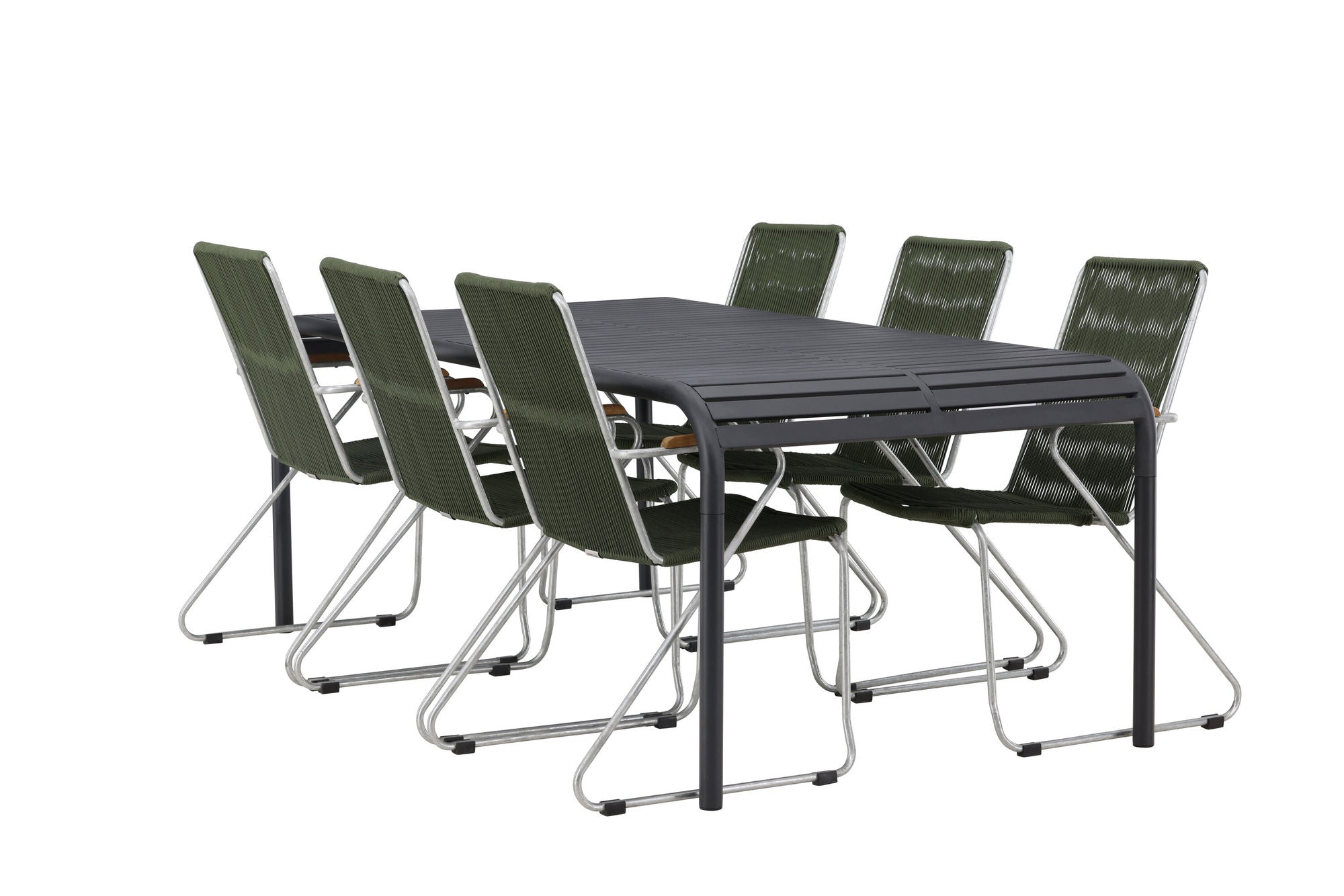 Venture Home Borneo Diningbord Aluminium - Black / Rectangular 100*200* +Bois Diningchair Steel - Silver / Green Rope _6