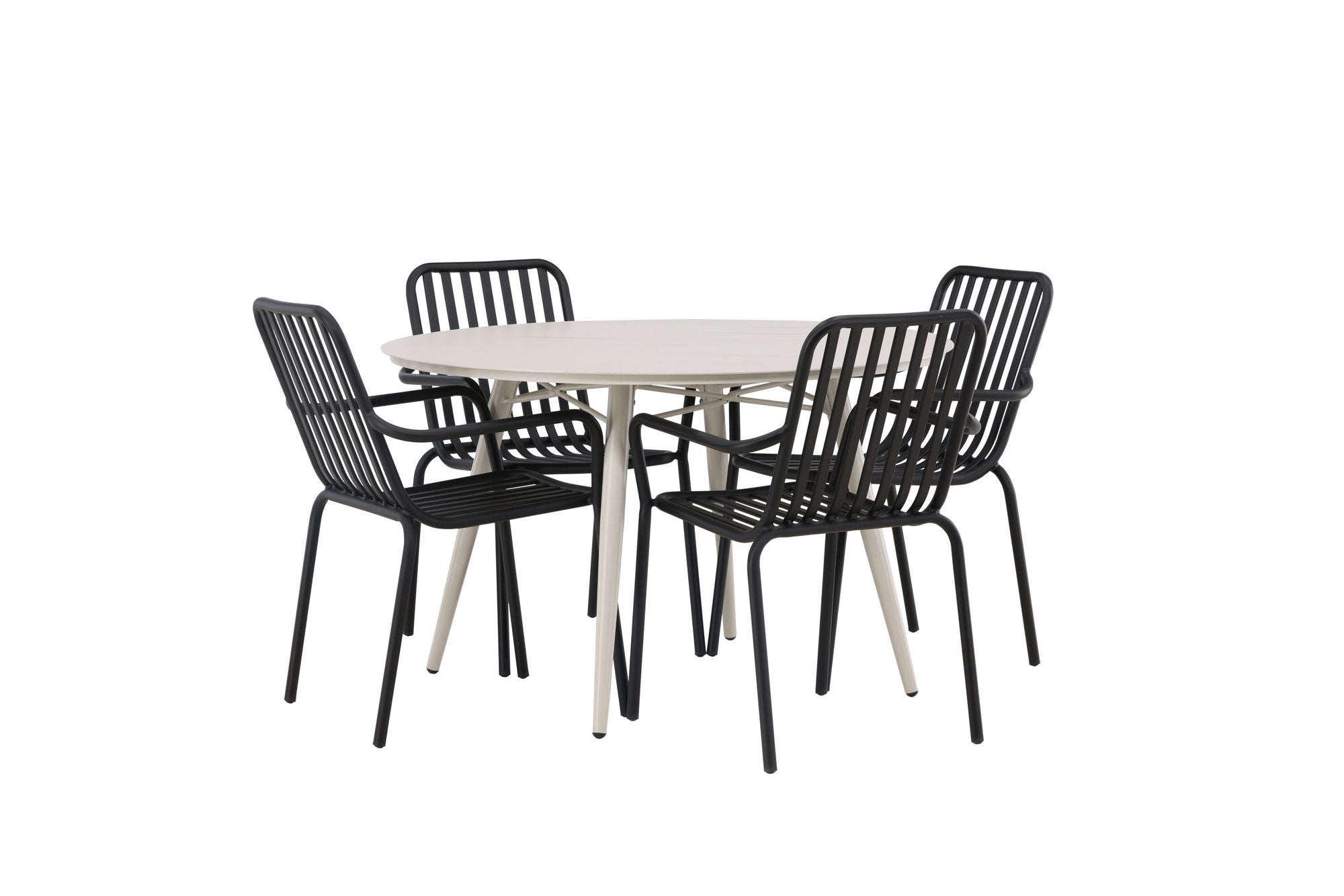 Venture Home Lina spisebord - Beige - rund 120 cm +Peking Diningchair Aluminium - Black / _4