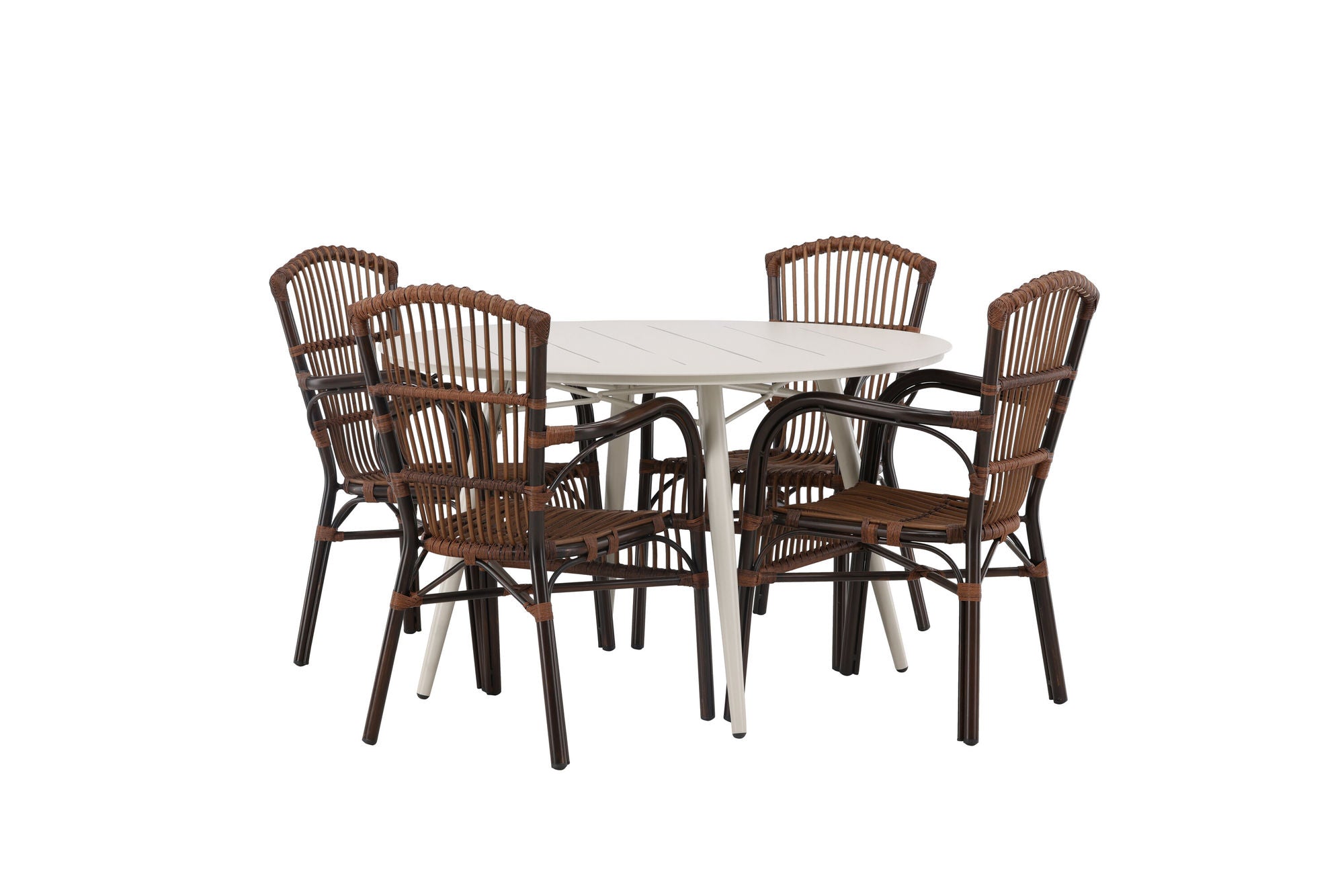 Venture Home Lina spisebord - Beige - rund 120 cm +Galera Diningchair Aluminium - Brown / Wicker _4