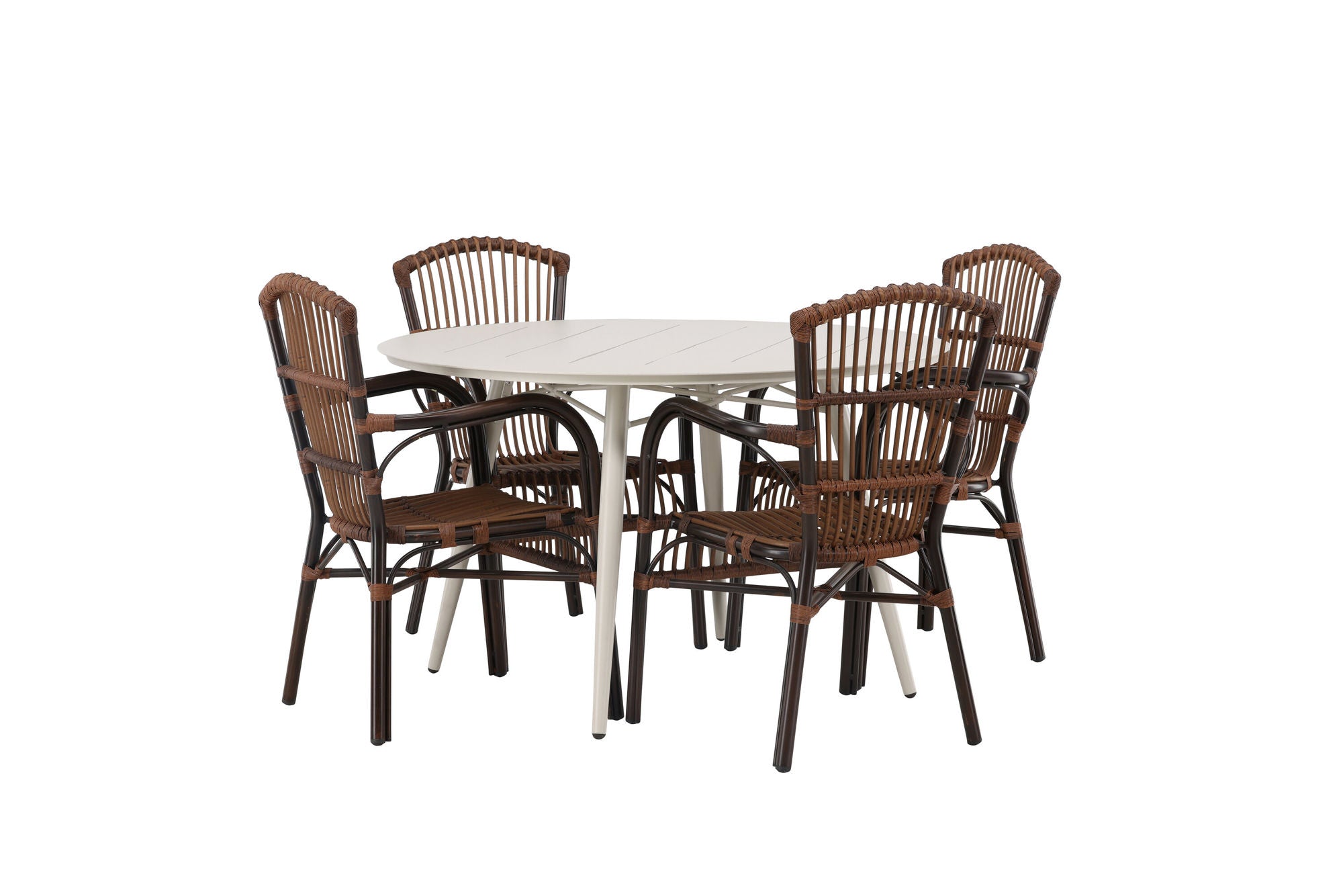 Venture Home Lina spisebord - Beige - rund 120 cm +Galera Diningchair Aluminium - Brown / Wicker _4