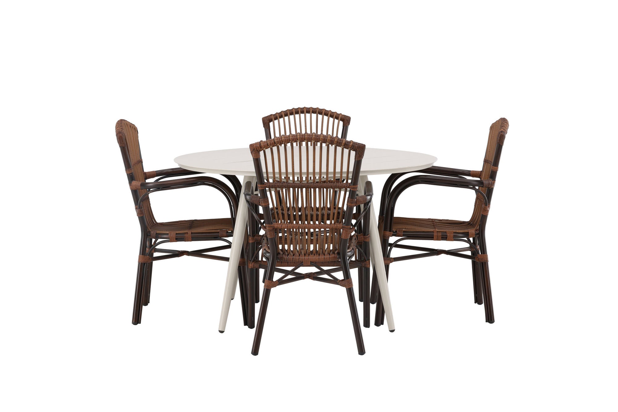 Venture Home Lina spisebord - Beige - rund 120 cm +Galera Diningchair Aluminium - Brown / Wicker _4