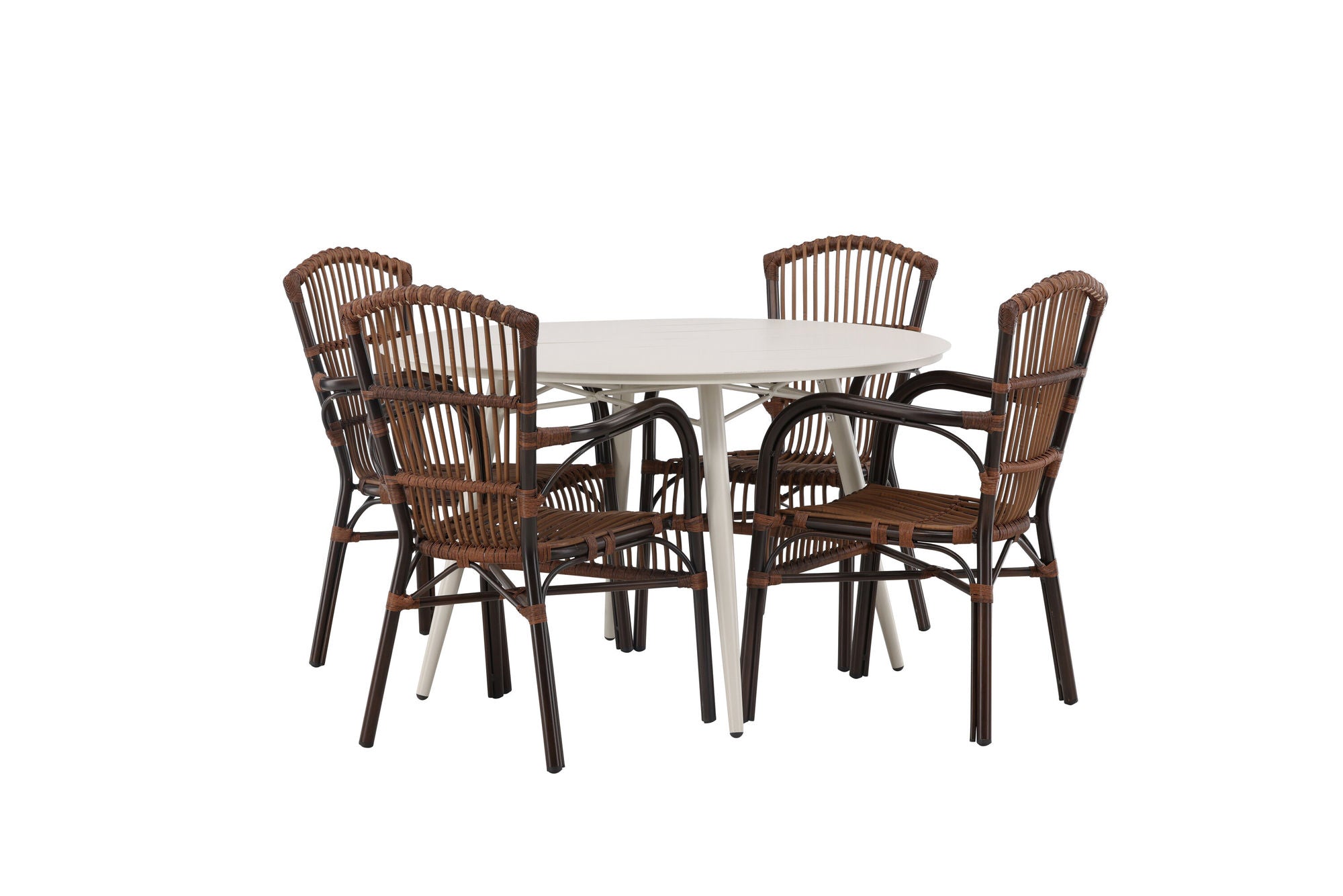 Venture Home Lina spisebord - Beige - rund 120 cm +Galera Diningchair Aluminium - Brown / Wicker _4