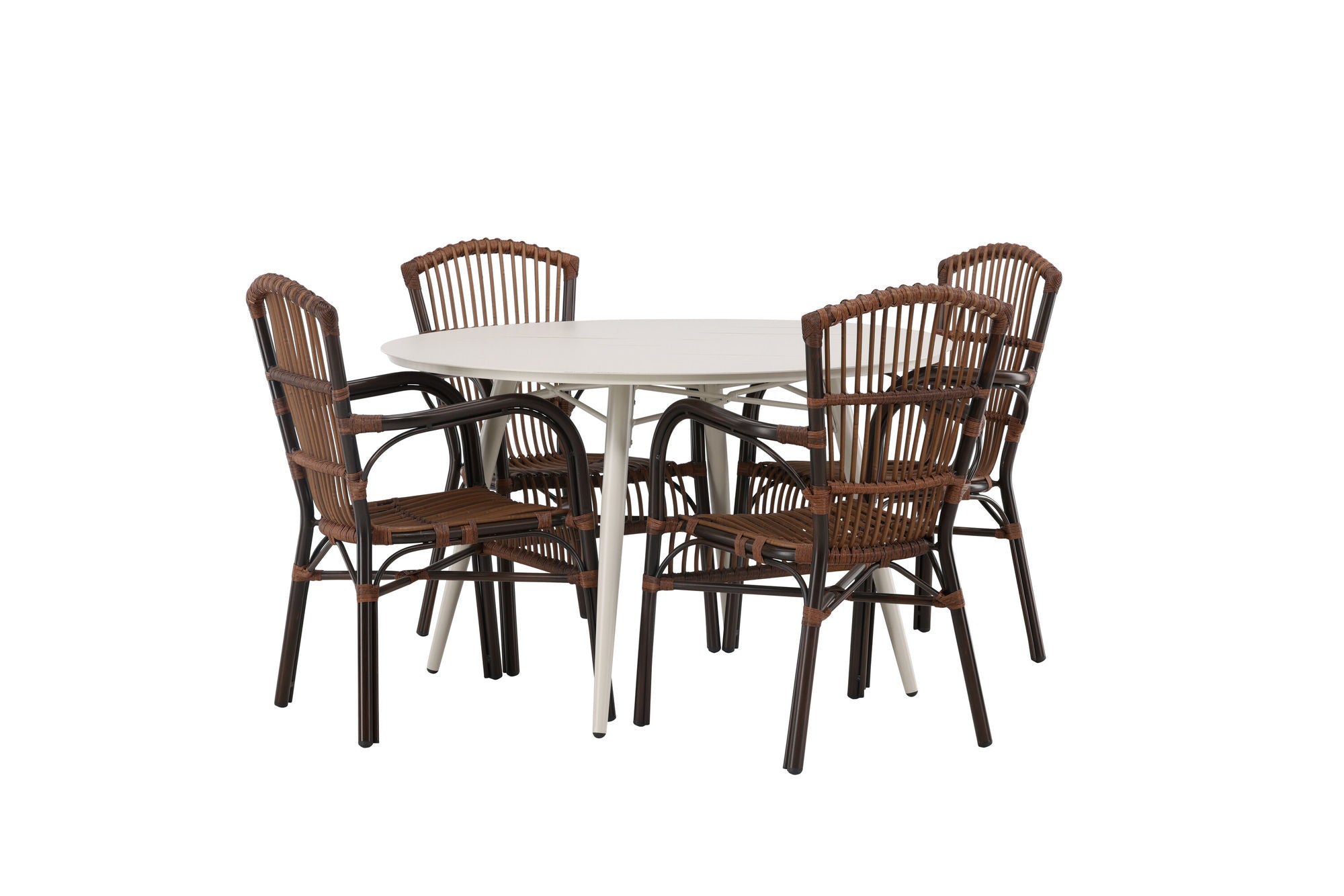Venture Home Lina spisebord - Beige - rund 120 cm +Galera Diningchair Aluminium - Brown / Wicker _4