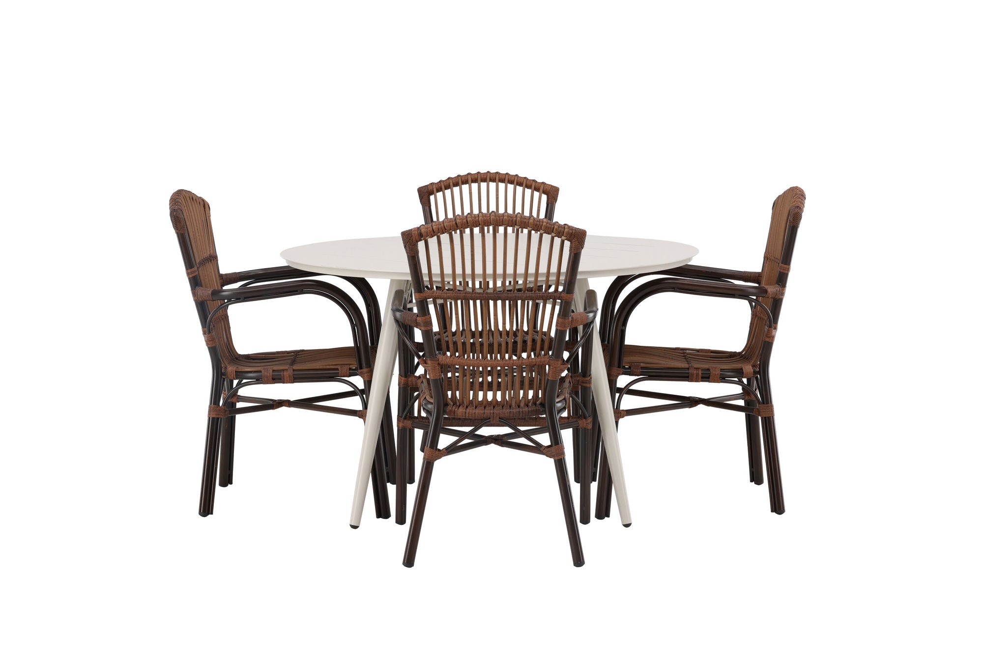 Venture Home Lina spisebord - Beige - rund 120 cm +Galera Diningchair Aluminium - Brown / Wicker _4