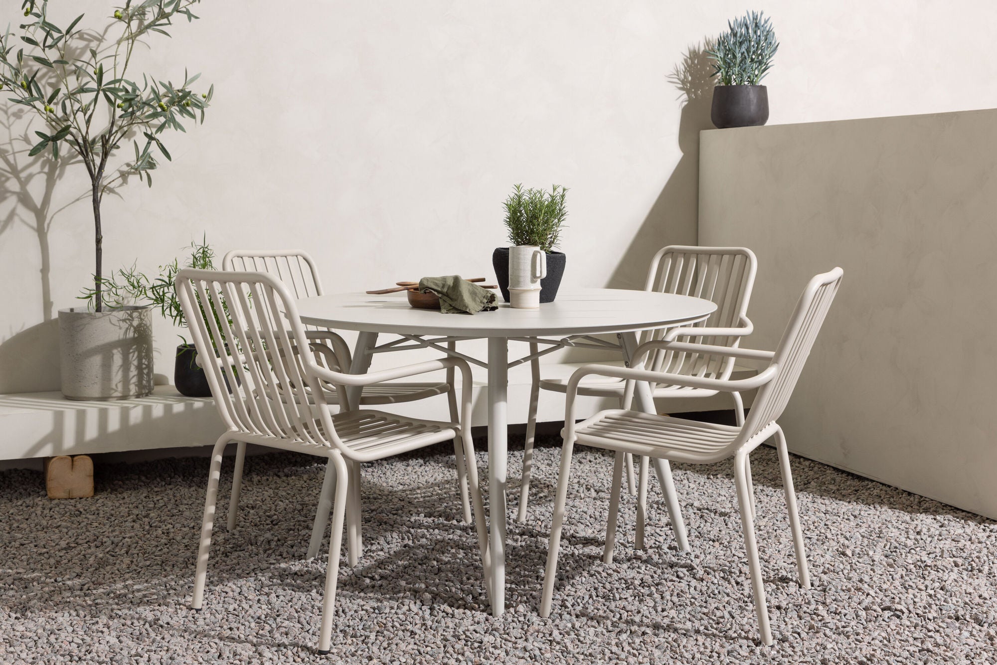 Venture Home Lina spisebord - Beige - rund 120 cm +Peking Diningchair Aluminium - Beige / _4