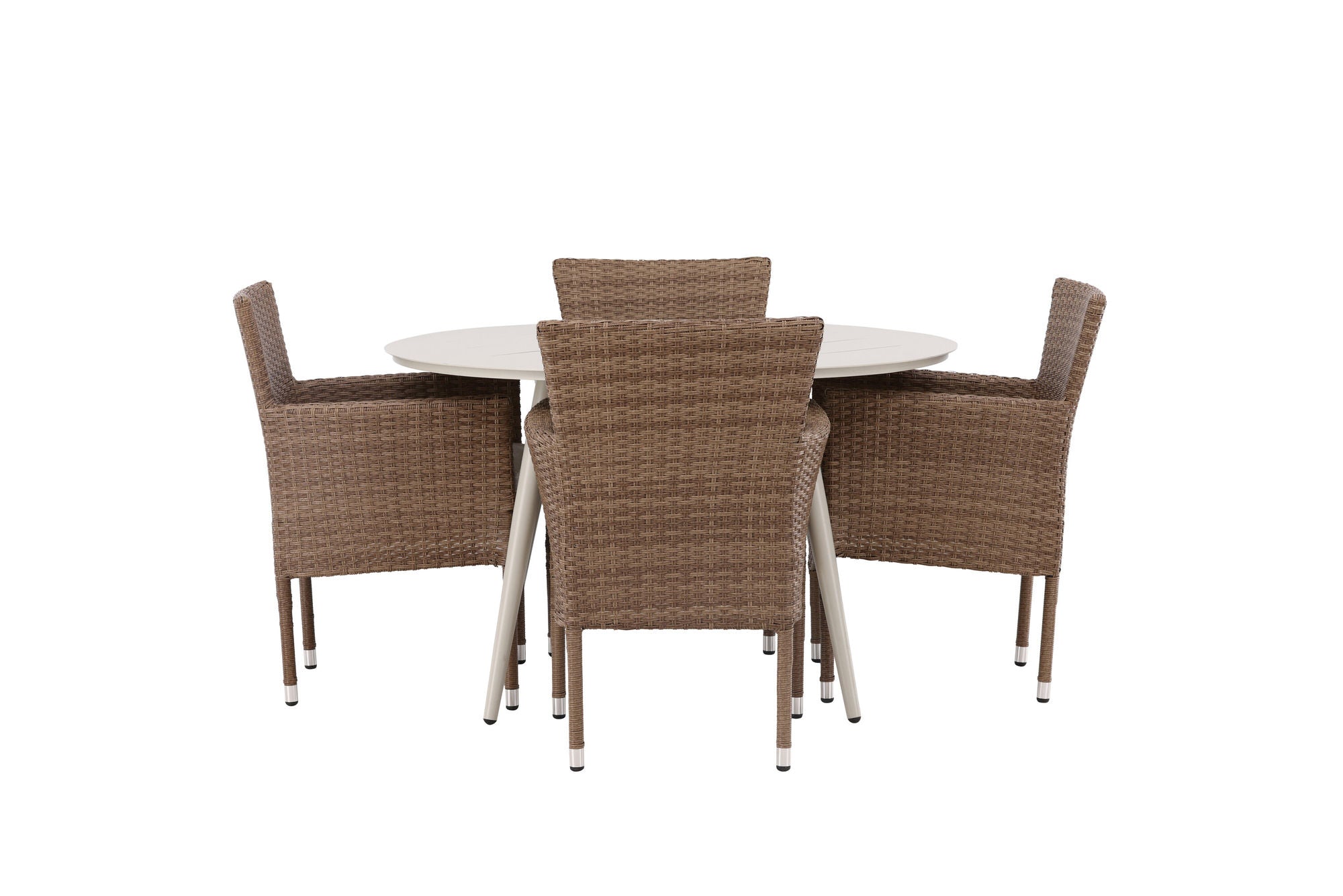 Venture Home Lina spisebord - Beige - rund 120 cm +Malina Diningchair Alumnium - Nature / Wicker _4