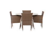 Venture Home Lina spisebord - Beige - rund 120 cm +Malina Diningchair Alumnium - Nature / Wicker _4