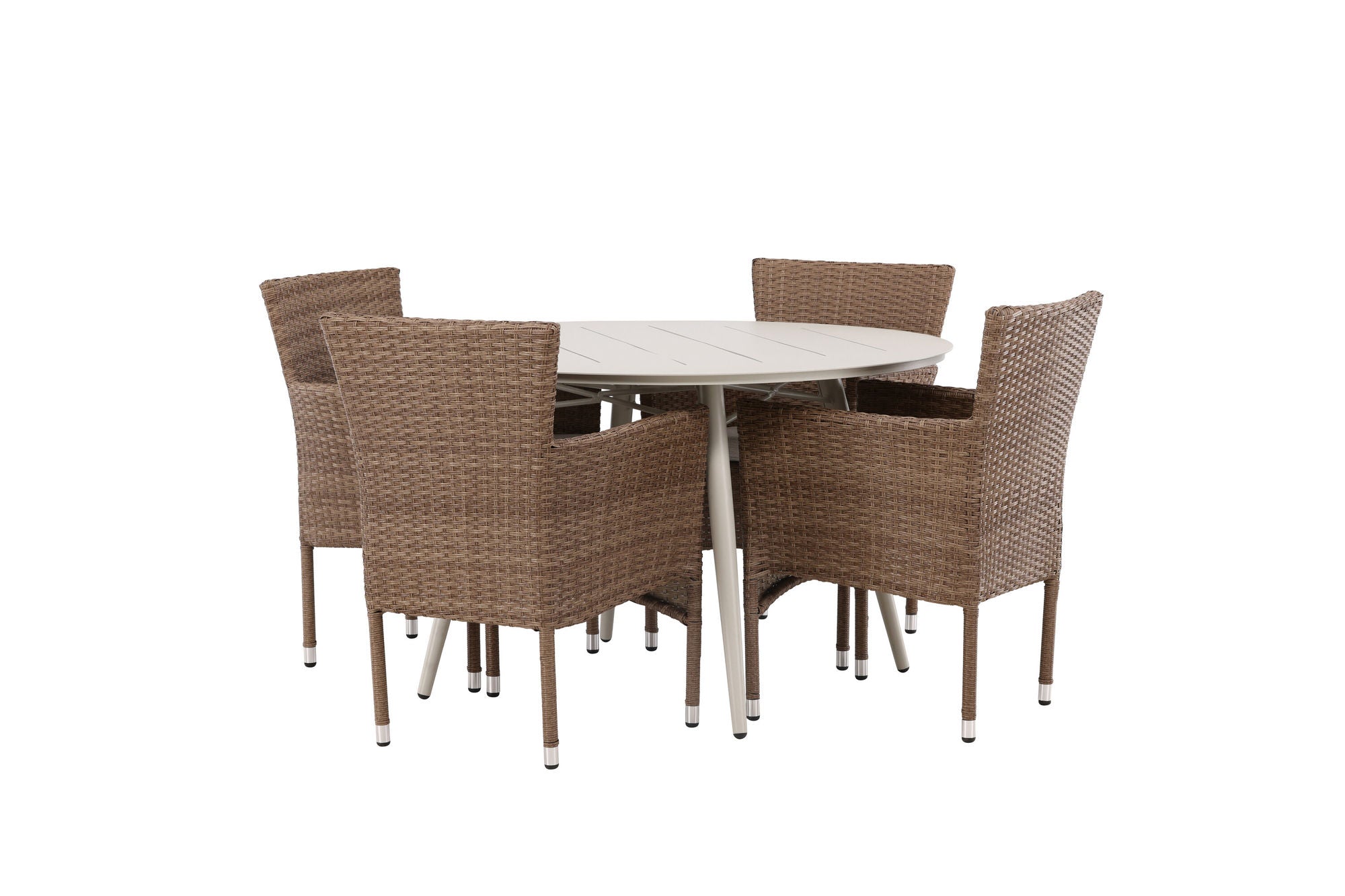 Venture Home Lina spisebord - Beige - rund 120 cm +Malina Diningchair Alumnium - Nature / Wicker _4