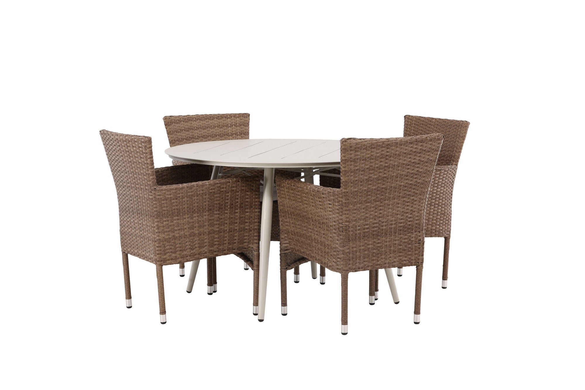 Venture Home Lina spisebord - Beige - rund 120 cm +Malina Diningchair Alumnium - Nature / Wicker _4
