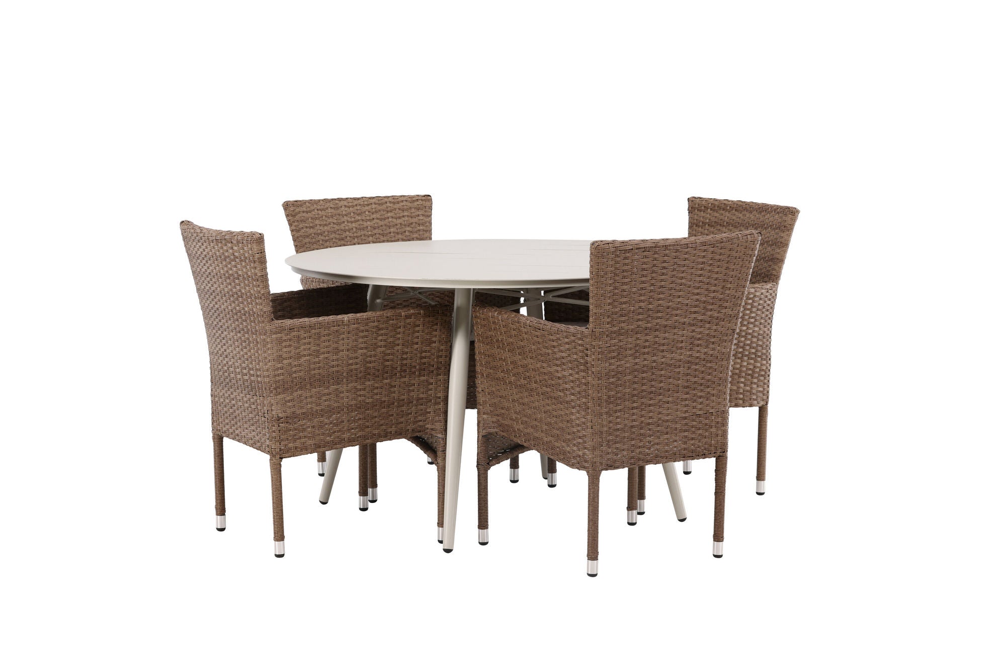 Venture Home Lina spisebord - Beige - rund 120 cm +Malina Diningchair Alumnium - Nature / Wicker _4