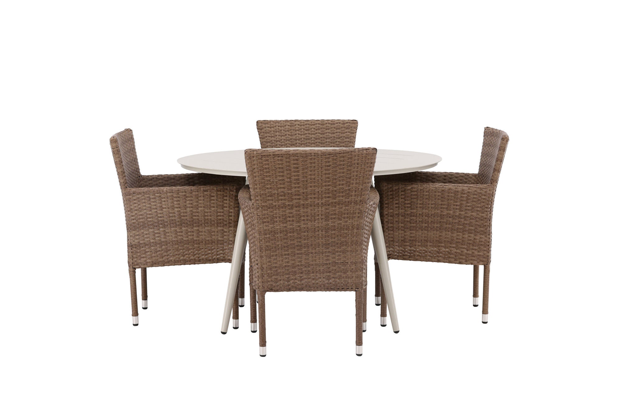Venture Home Lina spisebord - Beige - rund 120 cm +Malina Diningchair Alumnium - Nature / Wicker _4