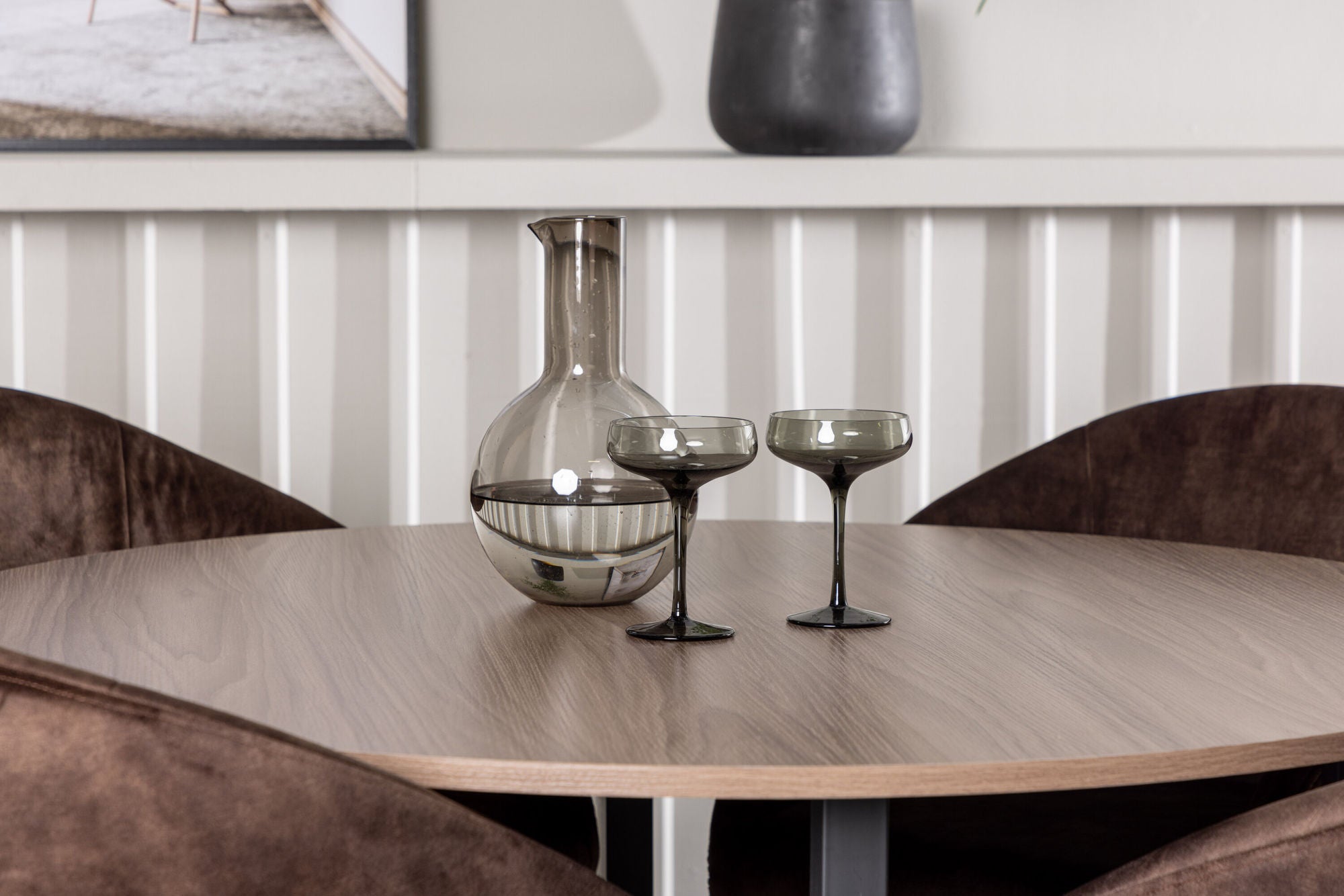 Venture Home Durango spisebord - Black / Walnut MDF +Evening Spisebordsstol - Matte brown / Brown Fabric _4