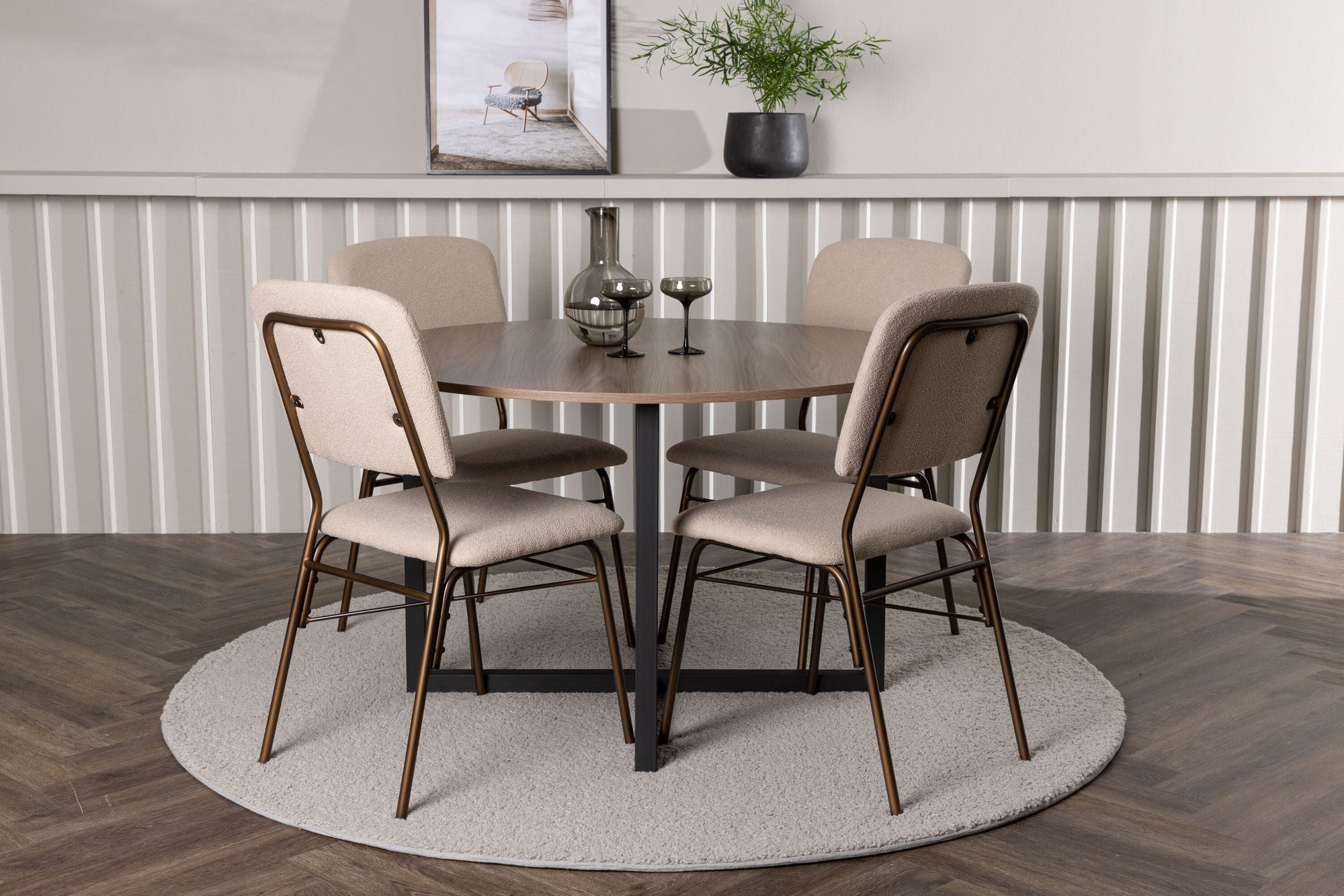 Venture Home Durango spisebord - Black / Walnut MDF +Seda Spisebordsstol - Matte brown / Beige Fabric _4