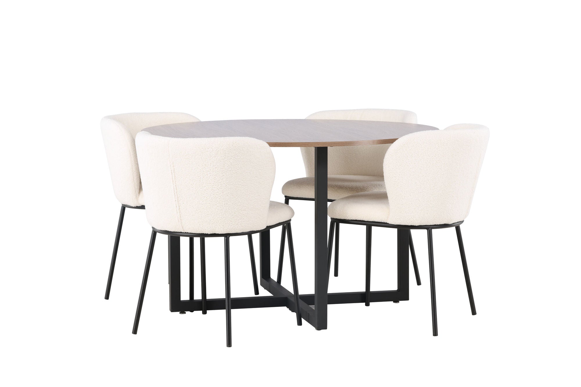 Venture Home Durango spisebord - Black / Walnut MDF +Edina Spisebordsstol - Black / White Boucle _4