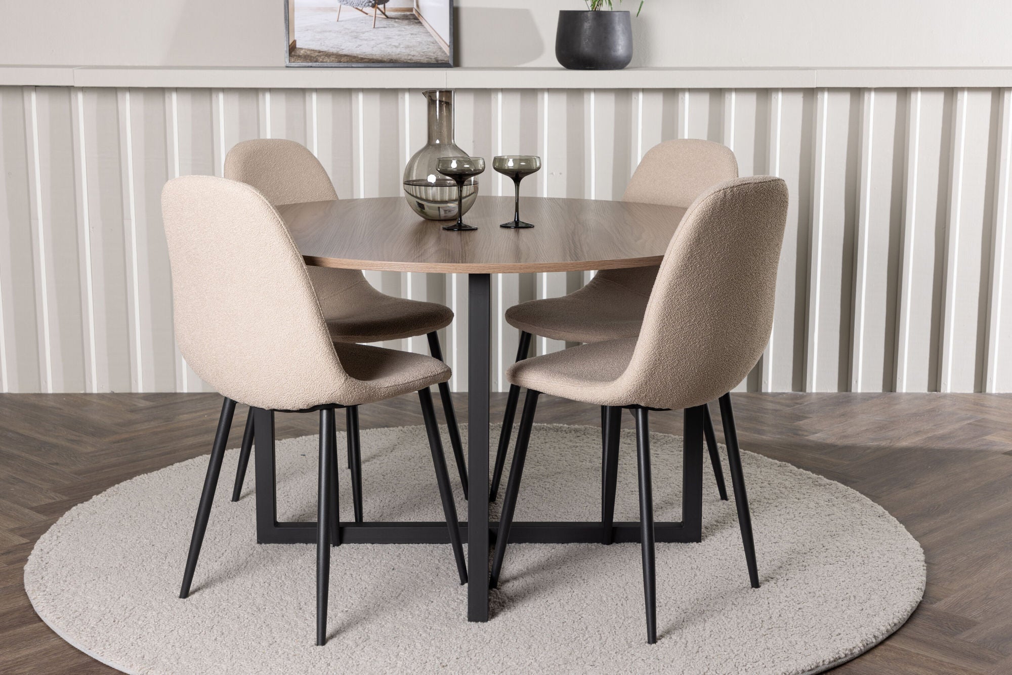 Venture Home Durango spisebord - Black / Walnut MDF +Polar Spisebordsstol - Black / Beige Boucle _4