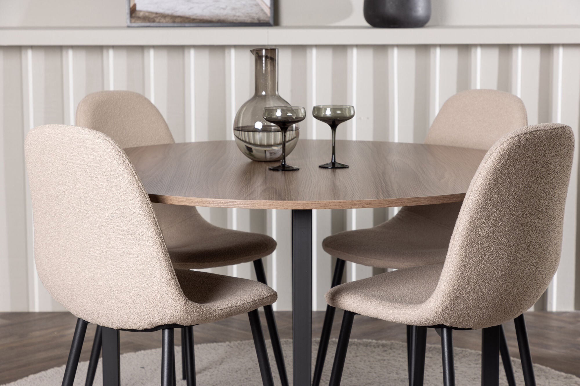 Venture Home Durango spisebord - Black / Walnut MDF +Polar Spisebordsstol - Black / Beige Boucle _4