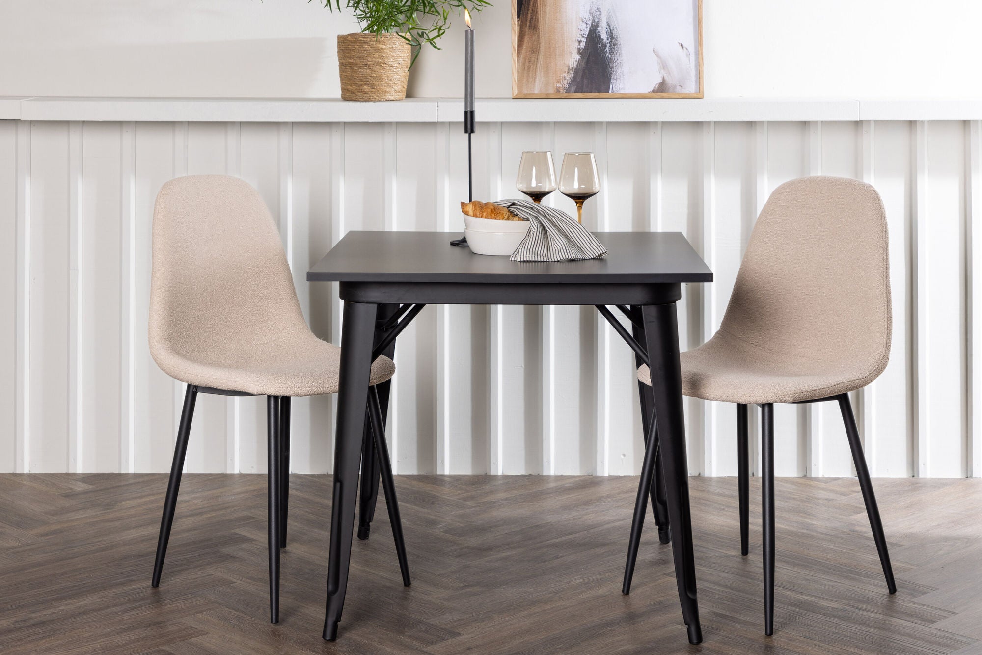 Venture Home Tempe spisebord - Black / Black MDF +Polar Spisebordsstol - Black / Beige Boucle _2
